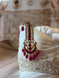 Pink & White Stone 925 Silver Gold Plated Sarpech