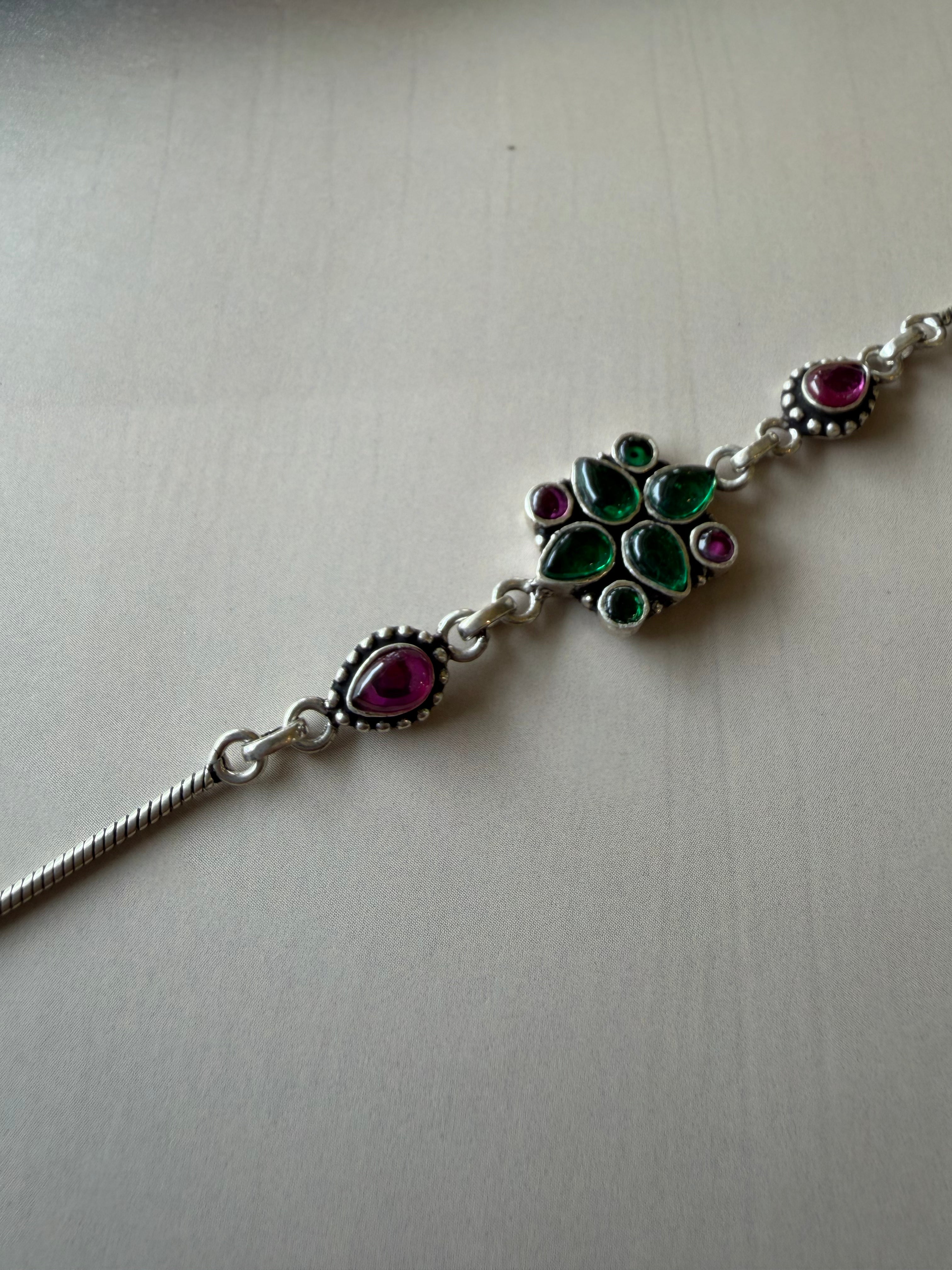 Gul 925 Silver Floral Stone Bracelet