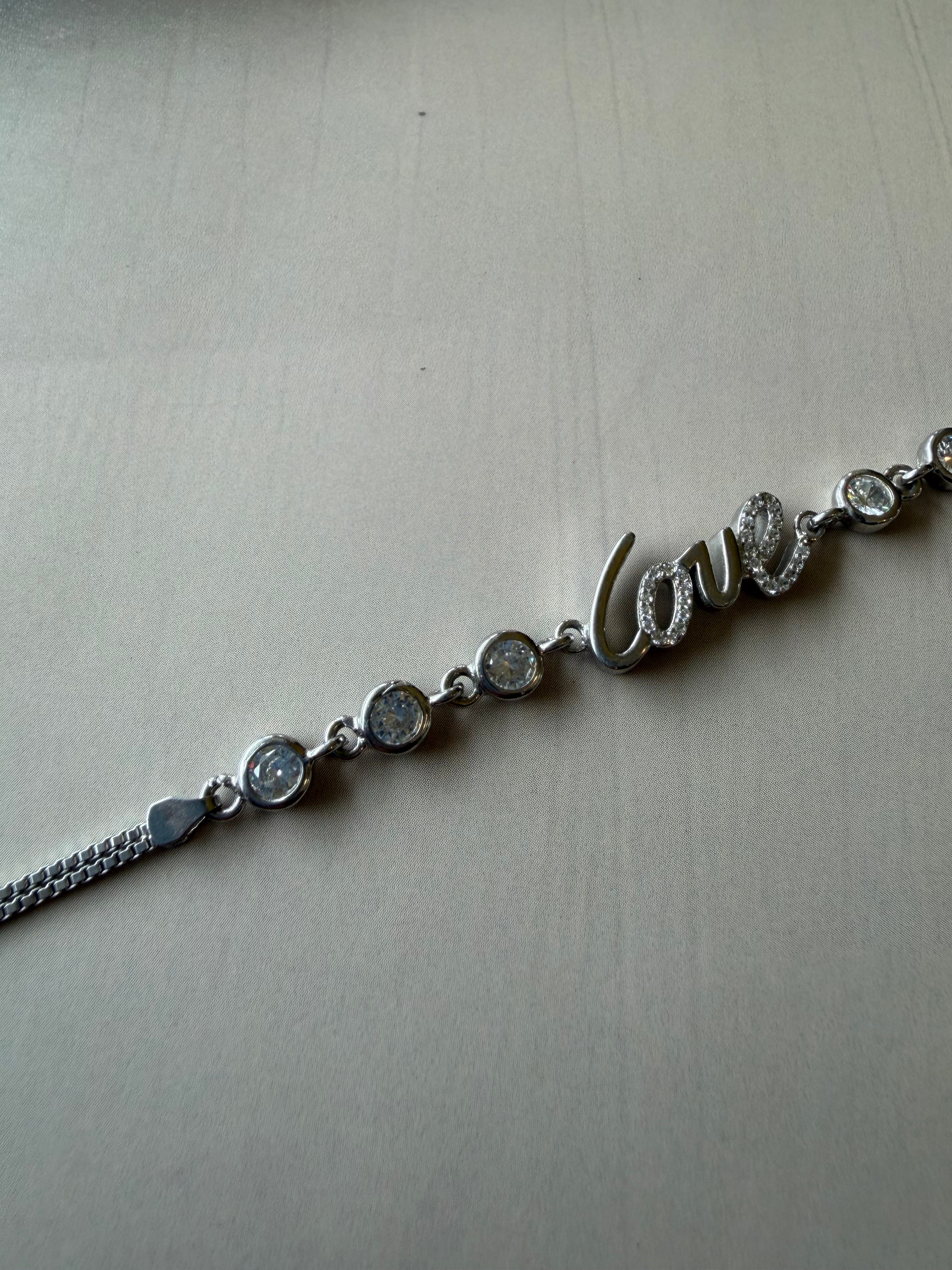 Aarohi 925 Silver Love Charm Bracelet