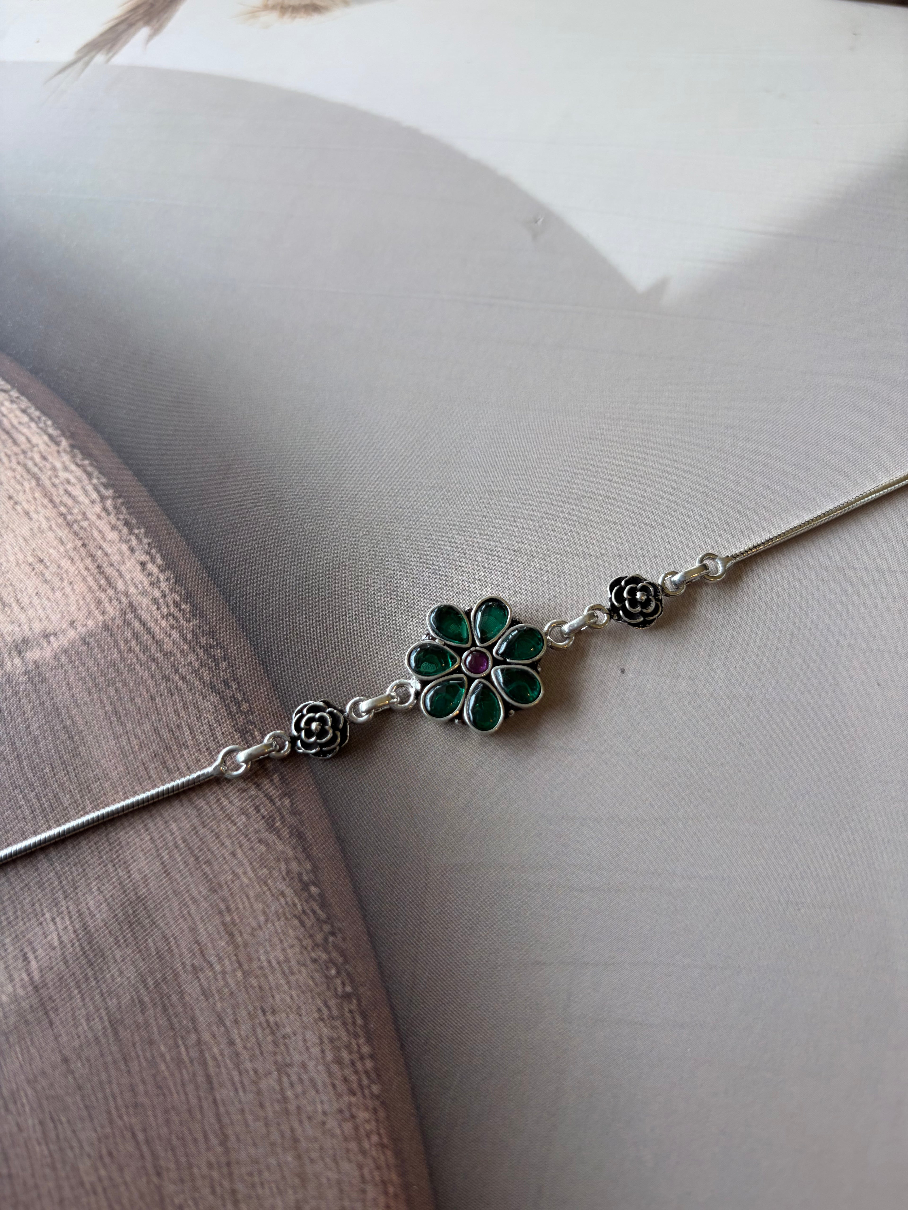 Meera 925 Silver Floral Stone Bracelet