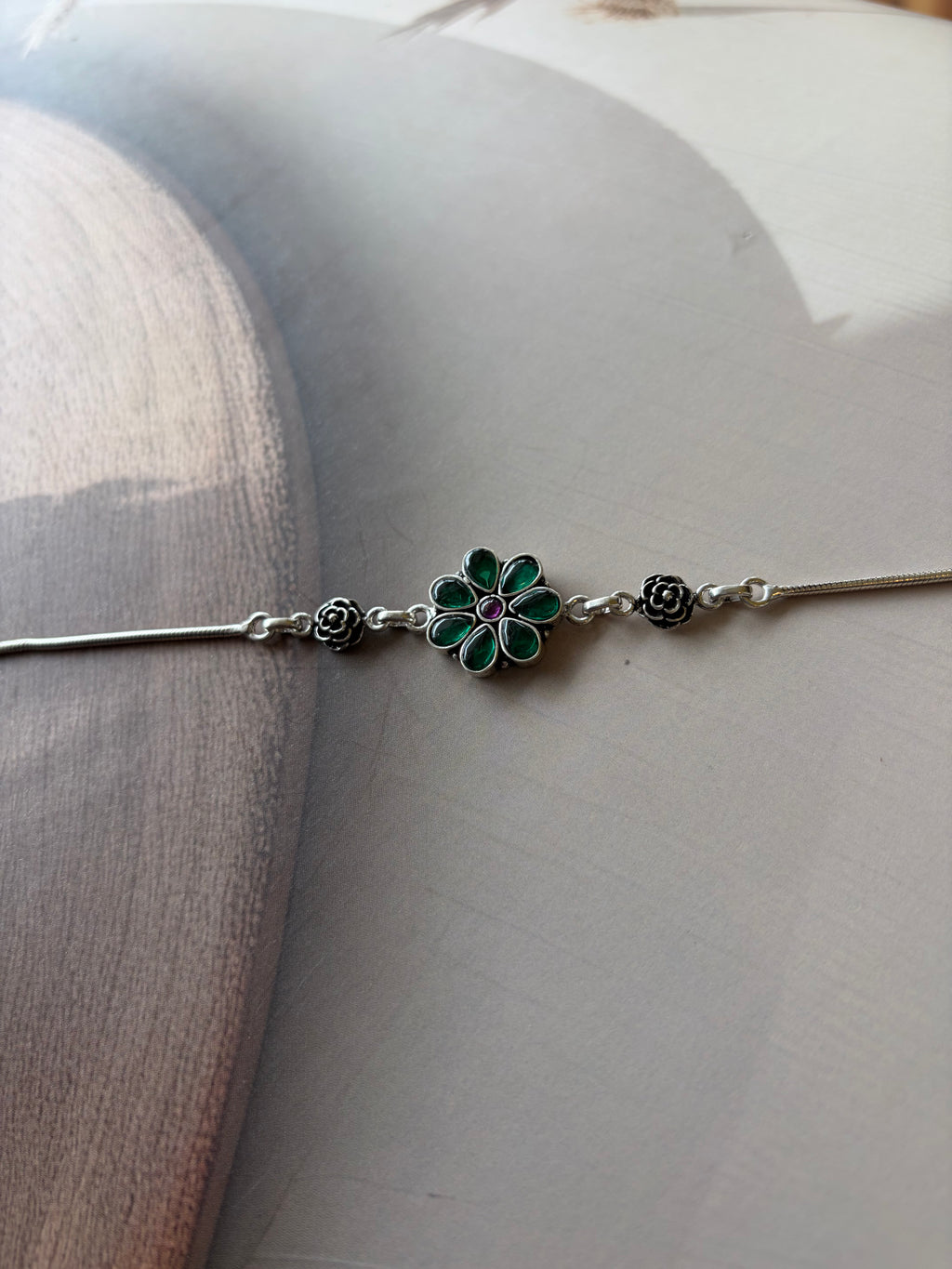 Meera 925 Silver Floral Stone Bracelet