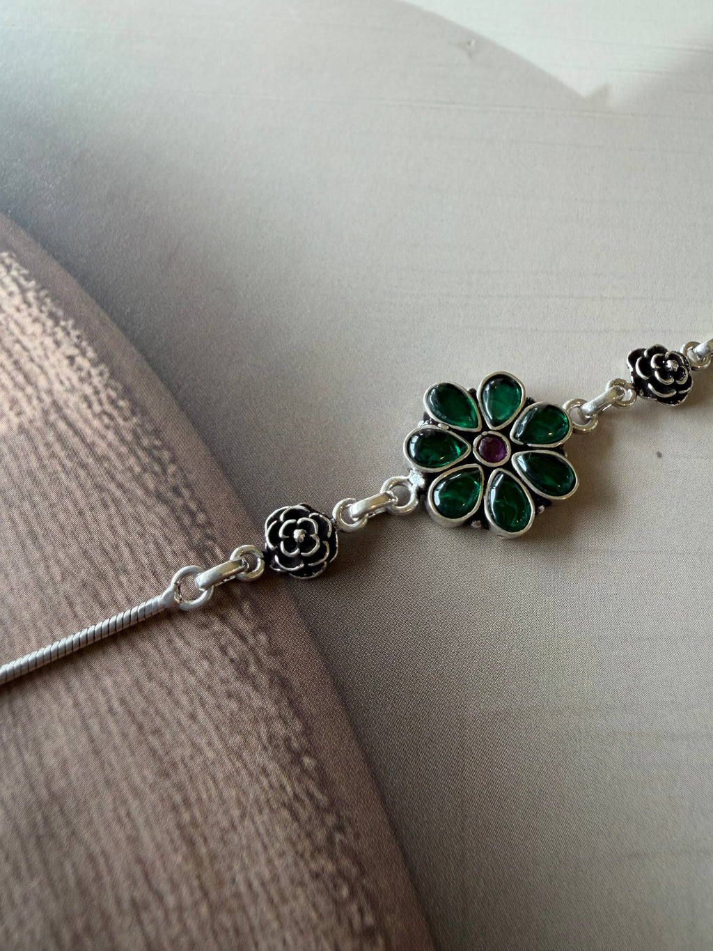 Meera 925 Silver Floral Stone Bracelet