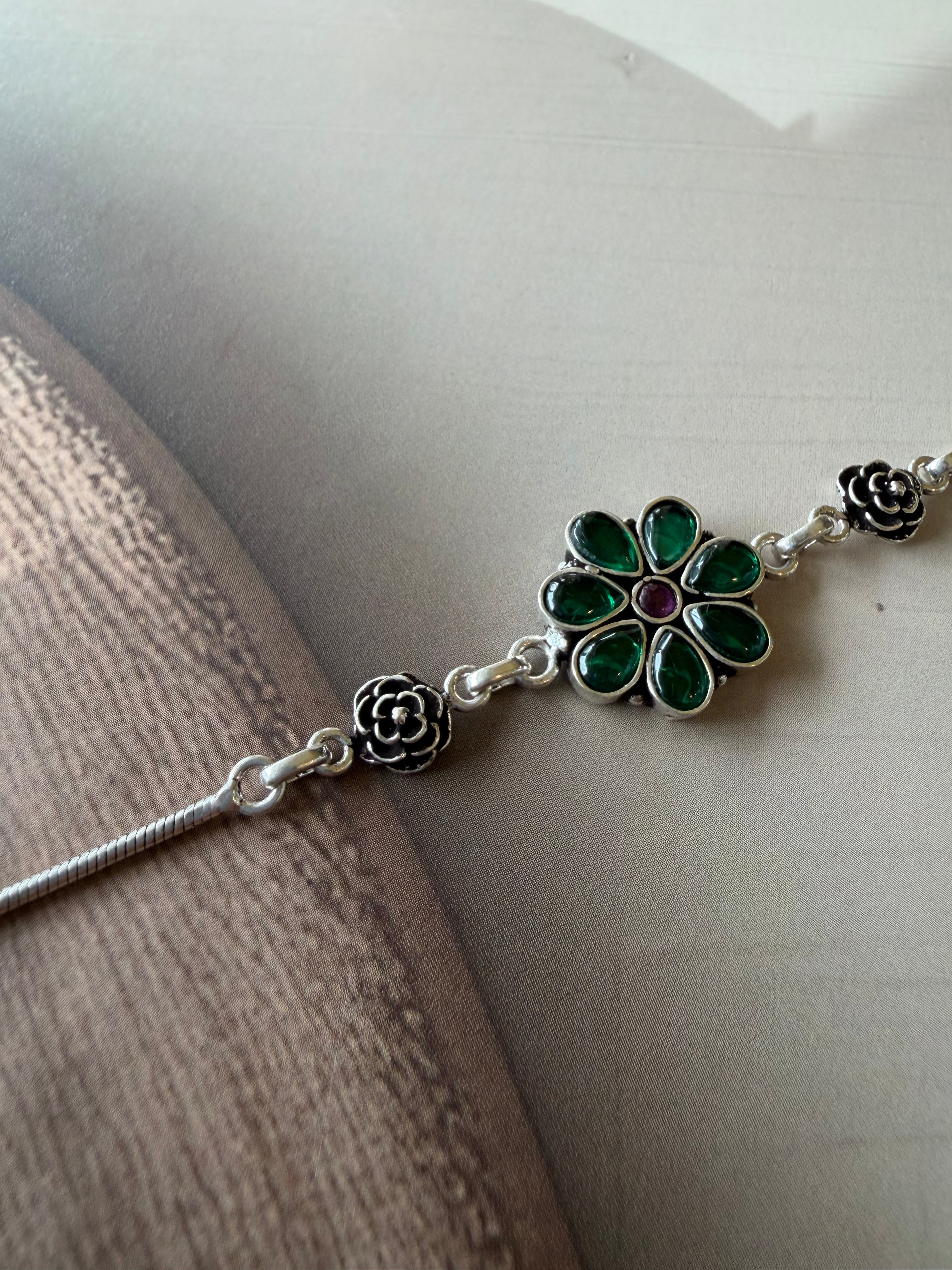 Meera 925 Silver Floral Stone Bracelet