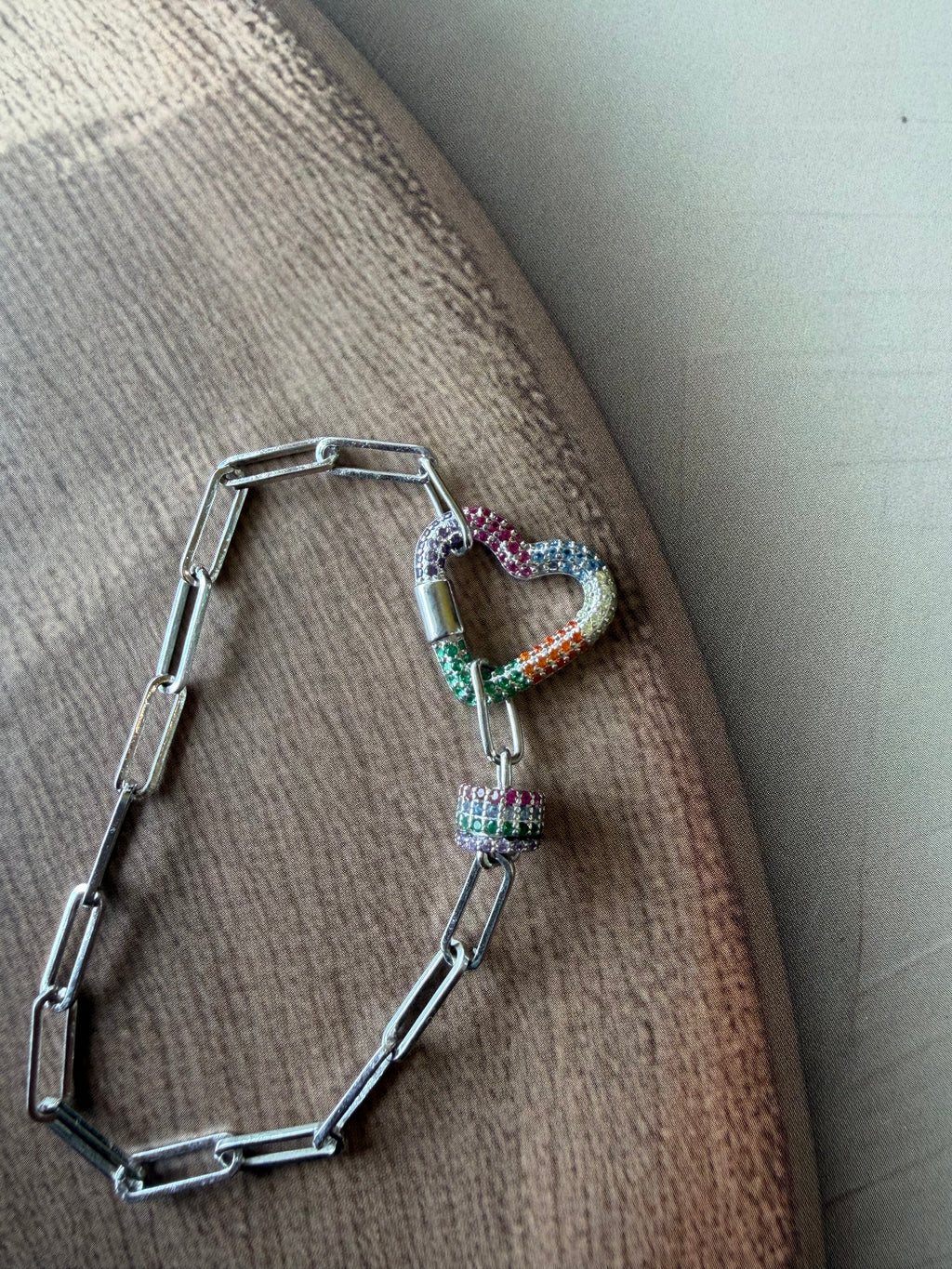 Rainbow 925 Silver Heart Bracelet