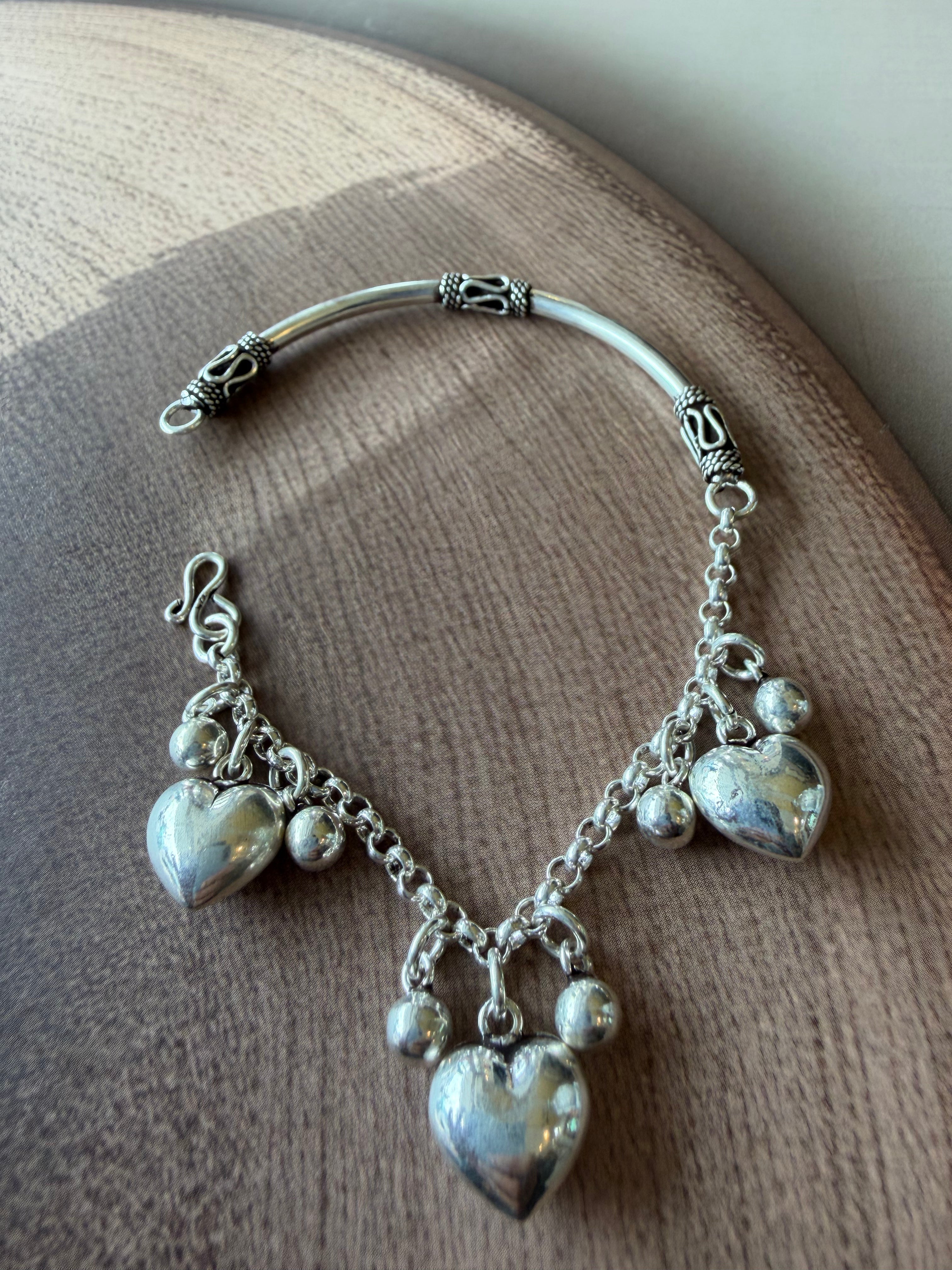 Misha 925 Silver Heart Charm Bracelet