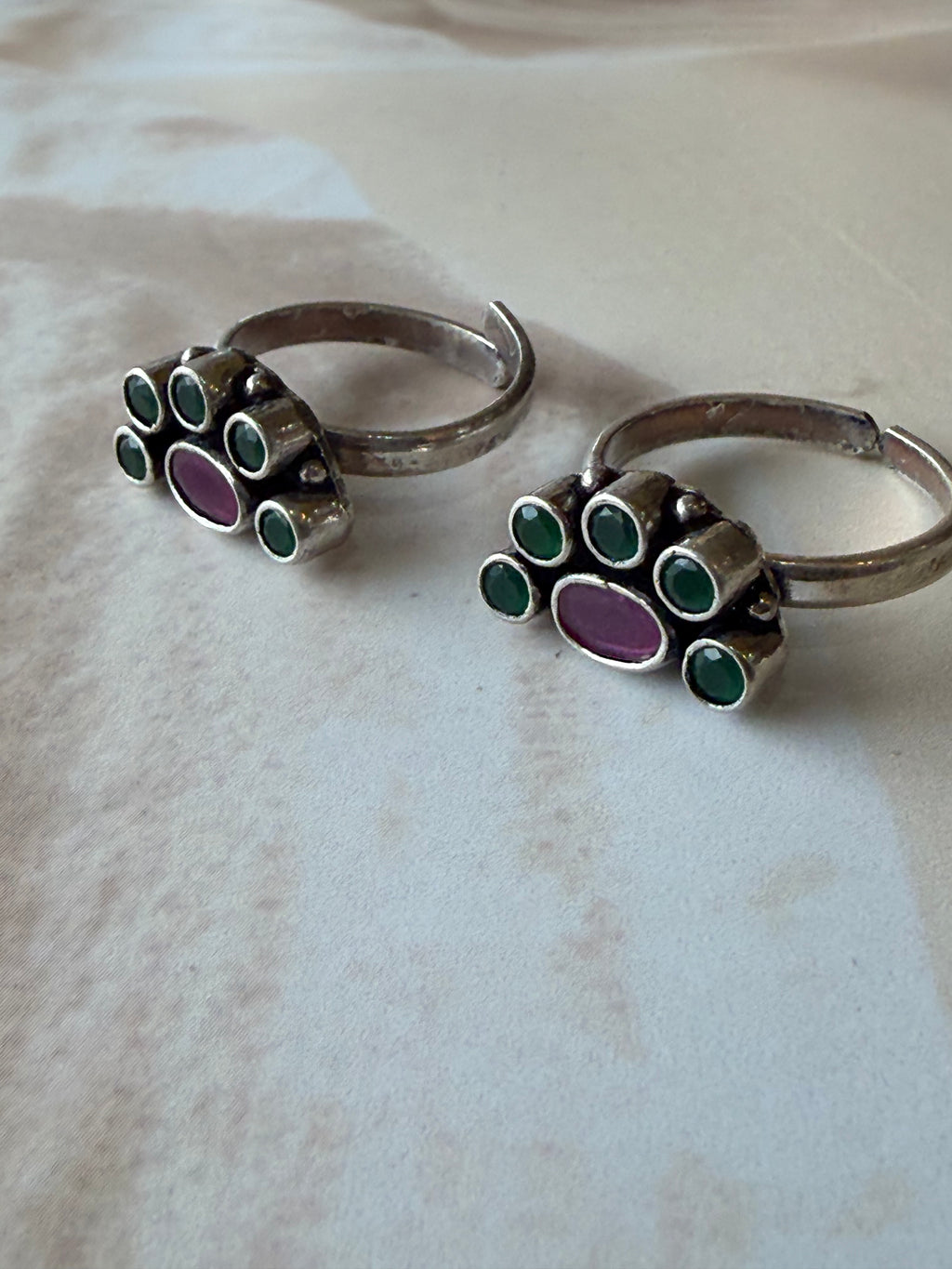 Rangoli 925 Silver Multicolour Stone Toe Rings