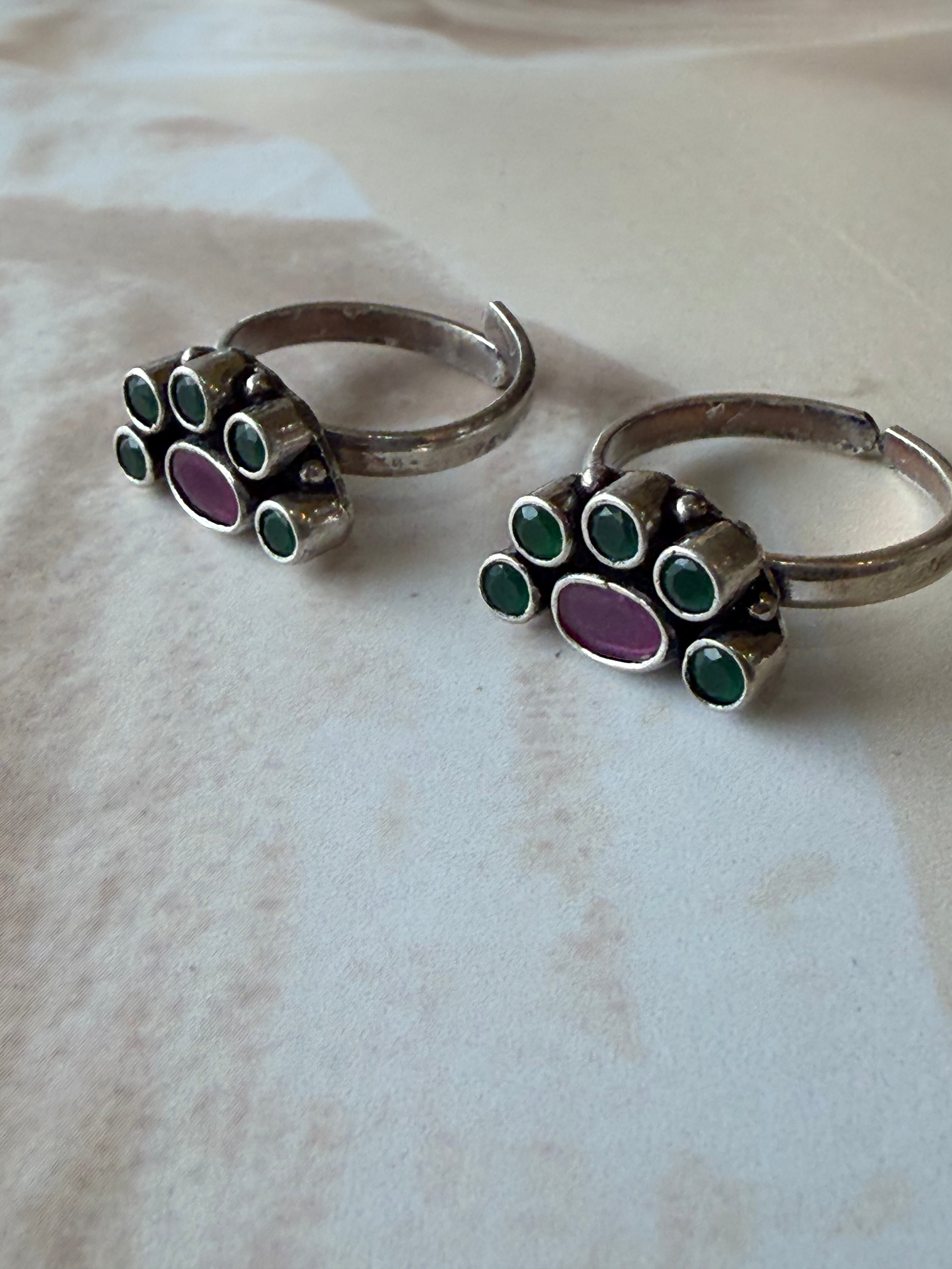 Rangoli 925 Silver Multicolour Stone Toe Rings