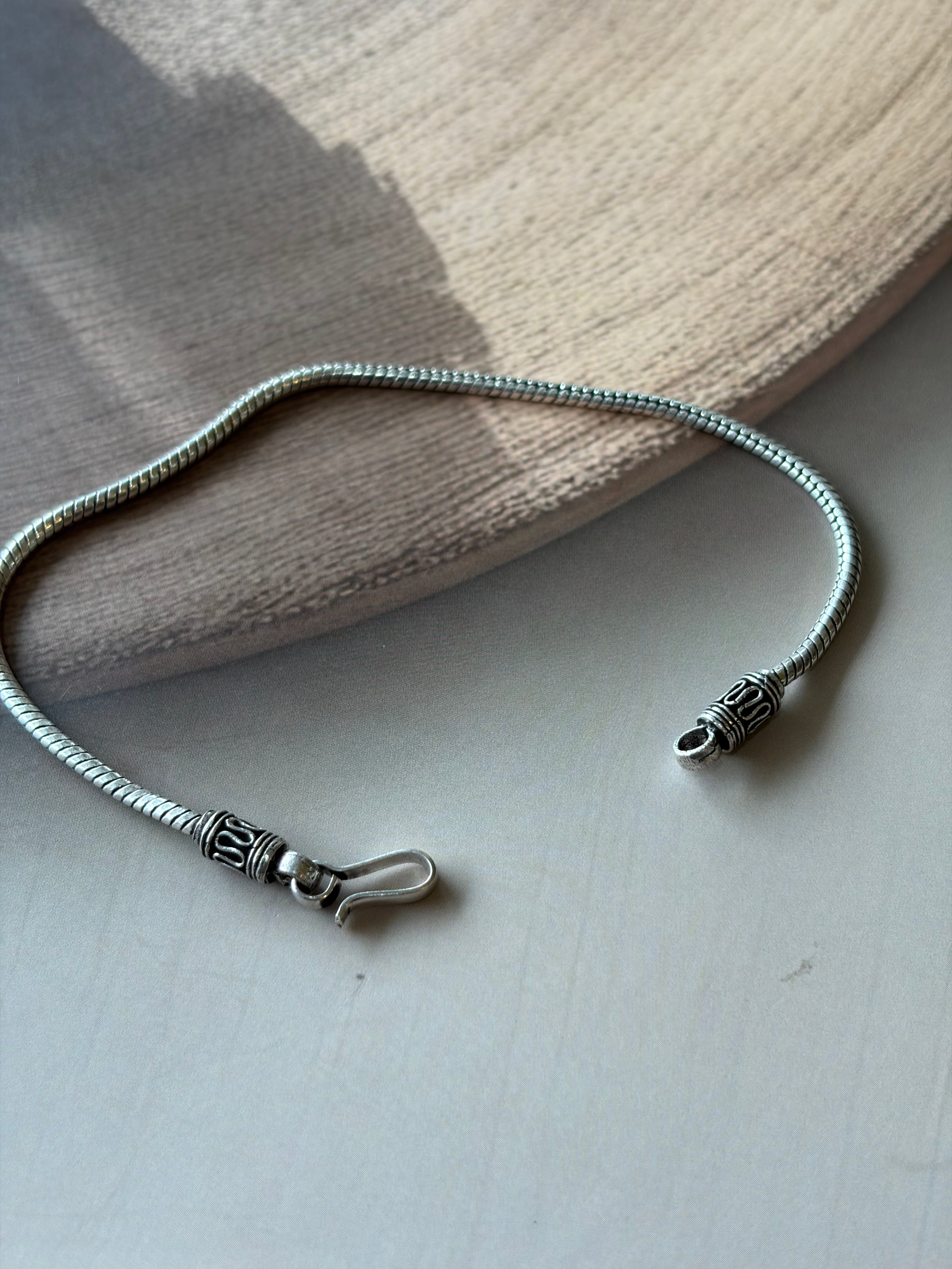 Veer 925 Silver Oxidised Snake Chain Bracelet