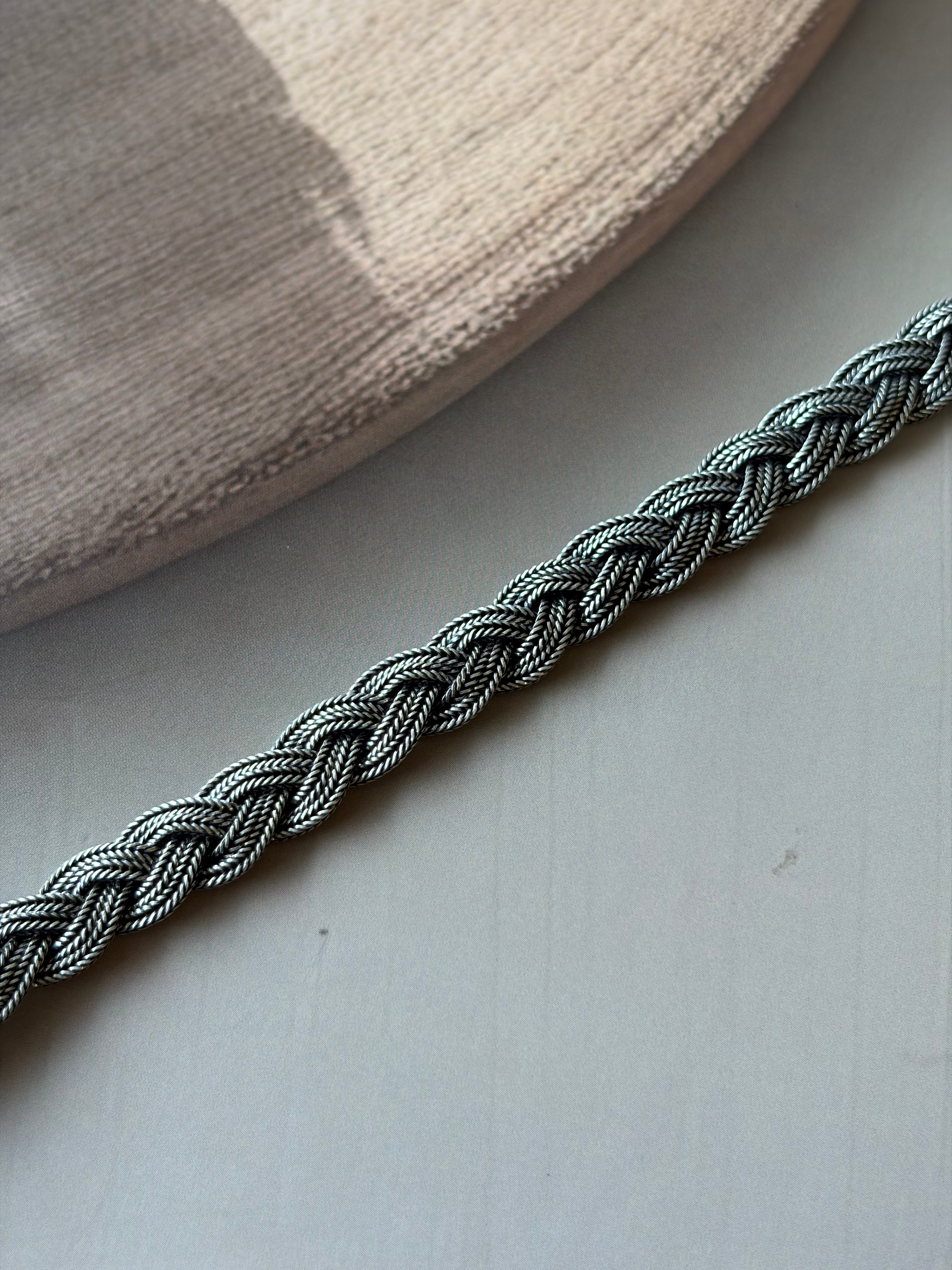 Kabir 925 Silver Oxidised Braided Bracelet