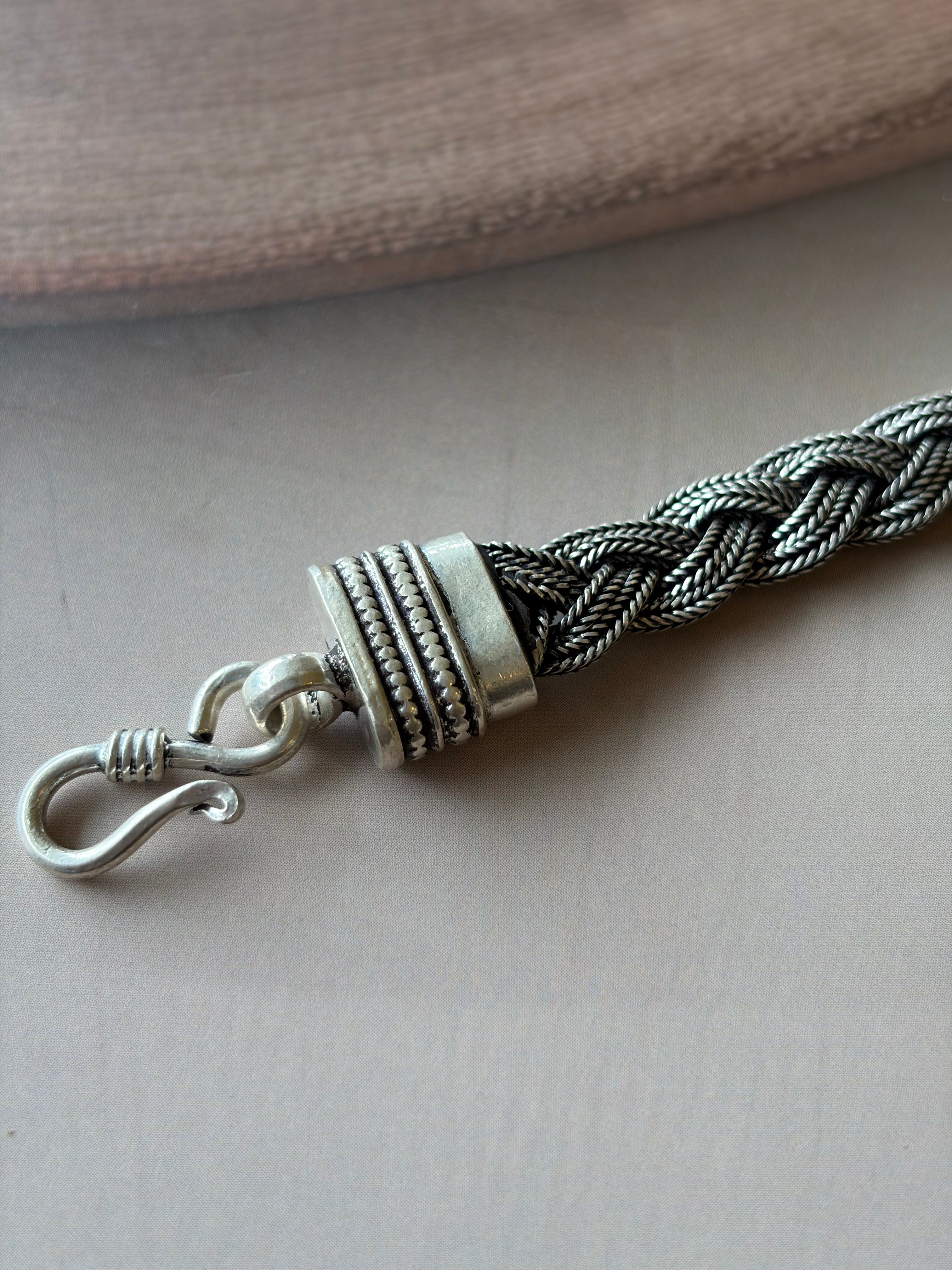 Kabir 925 Silver Oxidised Braided Bracelet
