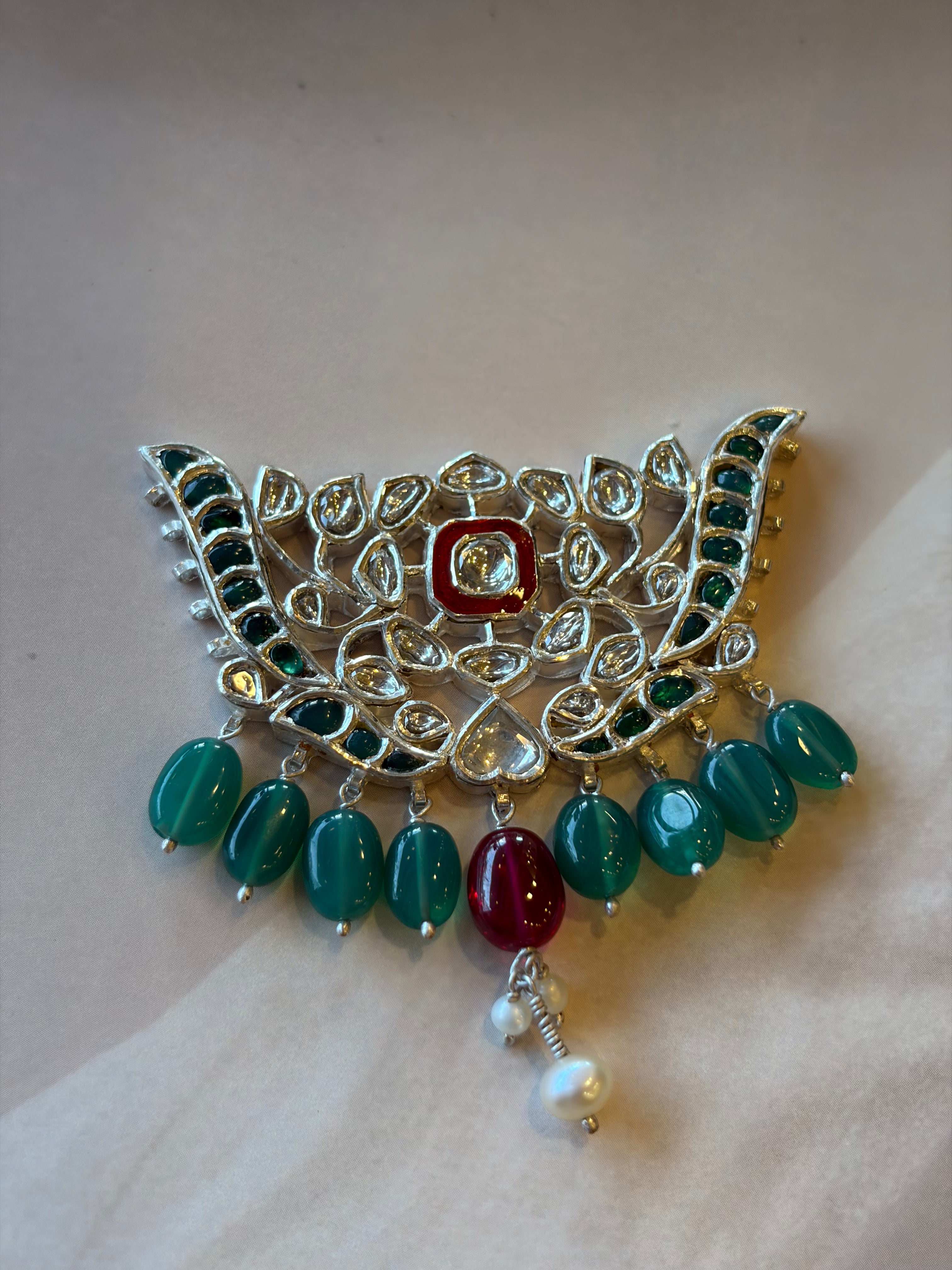 Mayura 925 Silver Gold Plated Stone Pendant Set