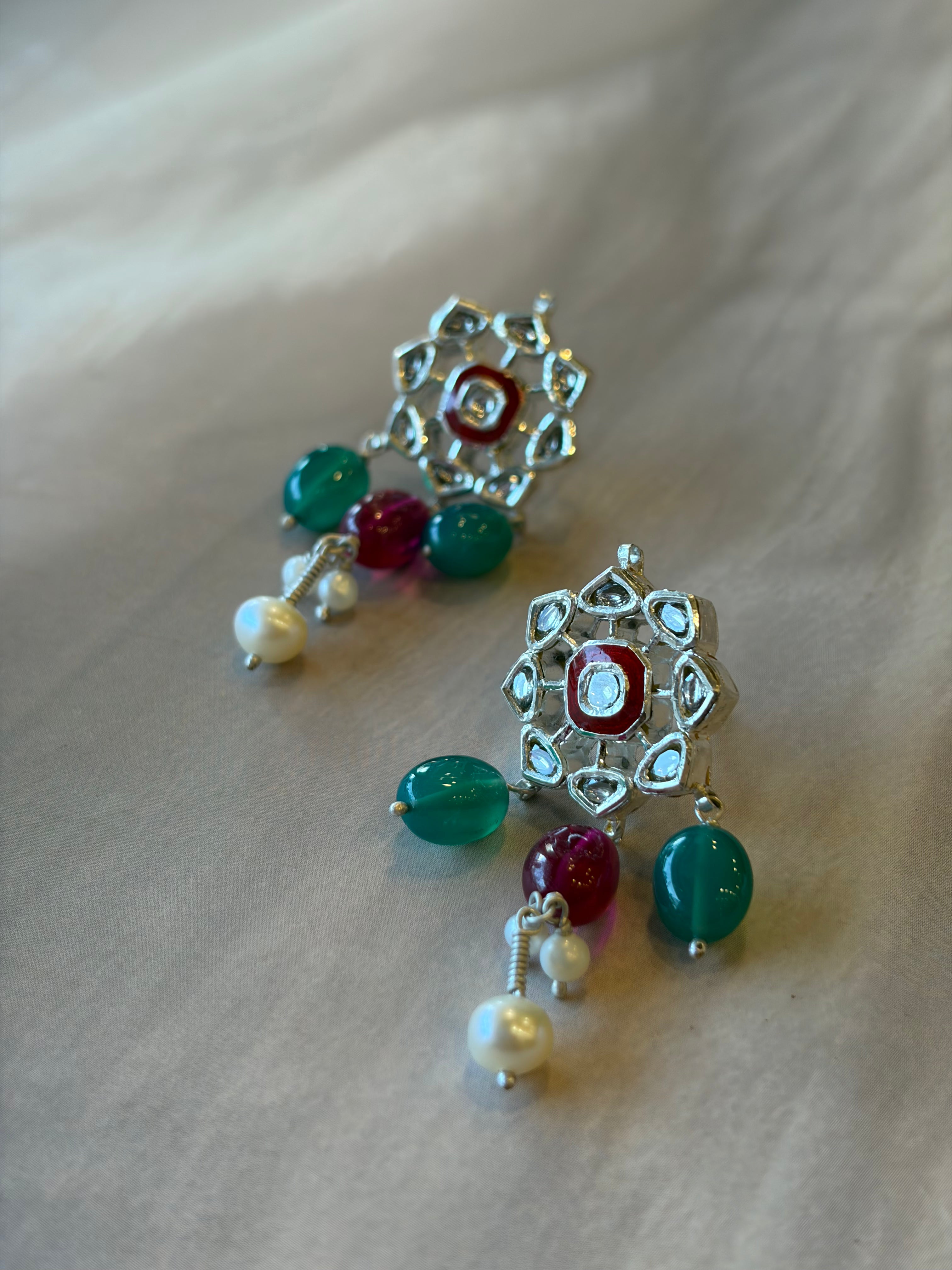 Mayura 925 Silver Gold Plated Stone Pendant Set