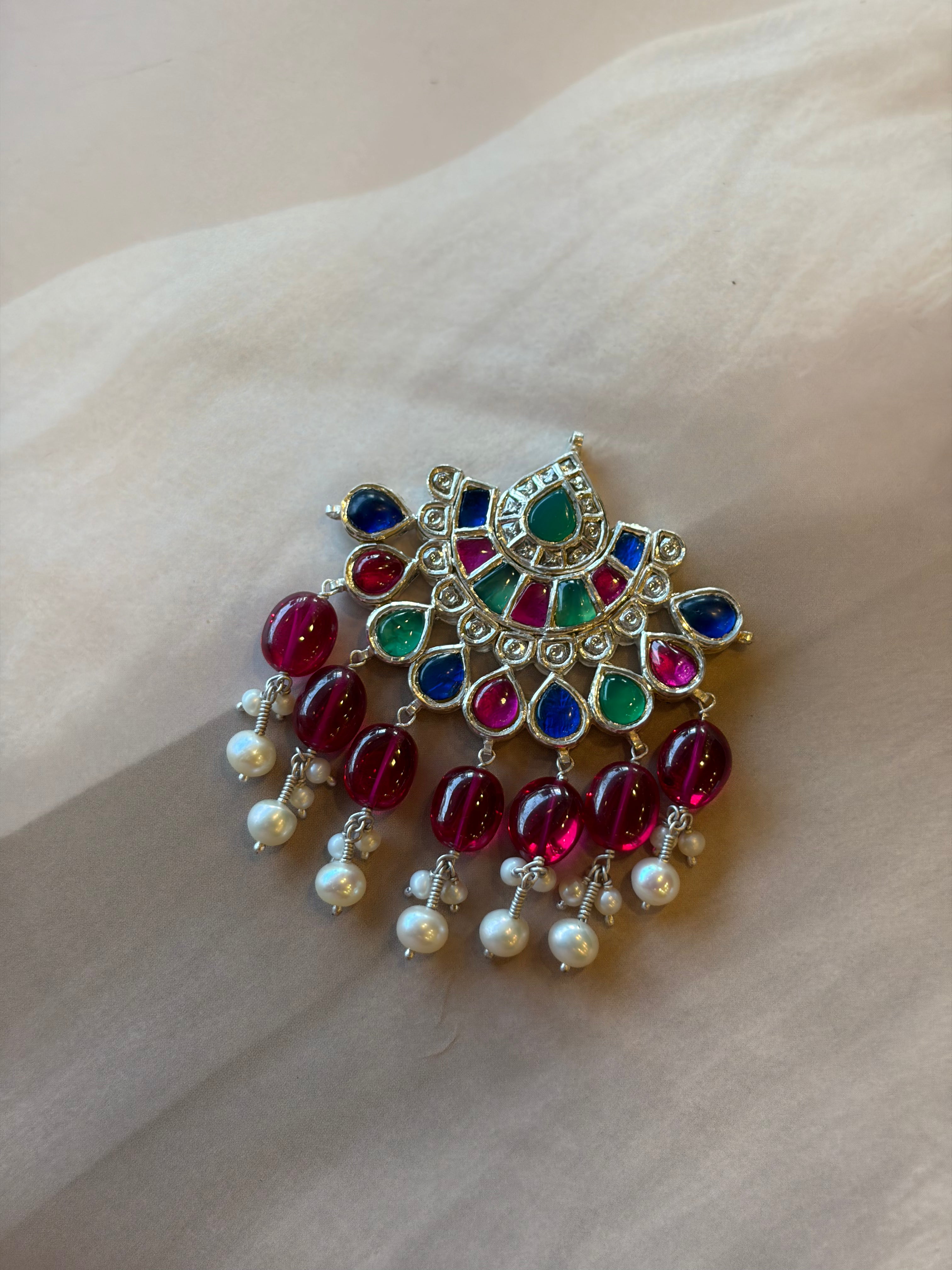 Meenakari 925 Silver Gold Plated Pendant Set