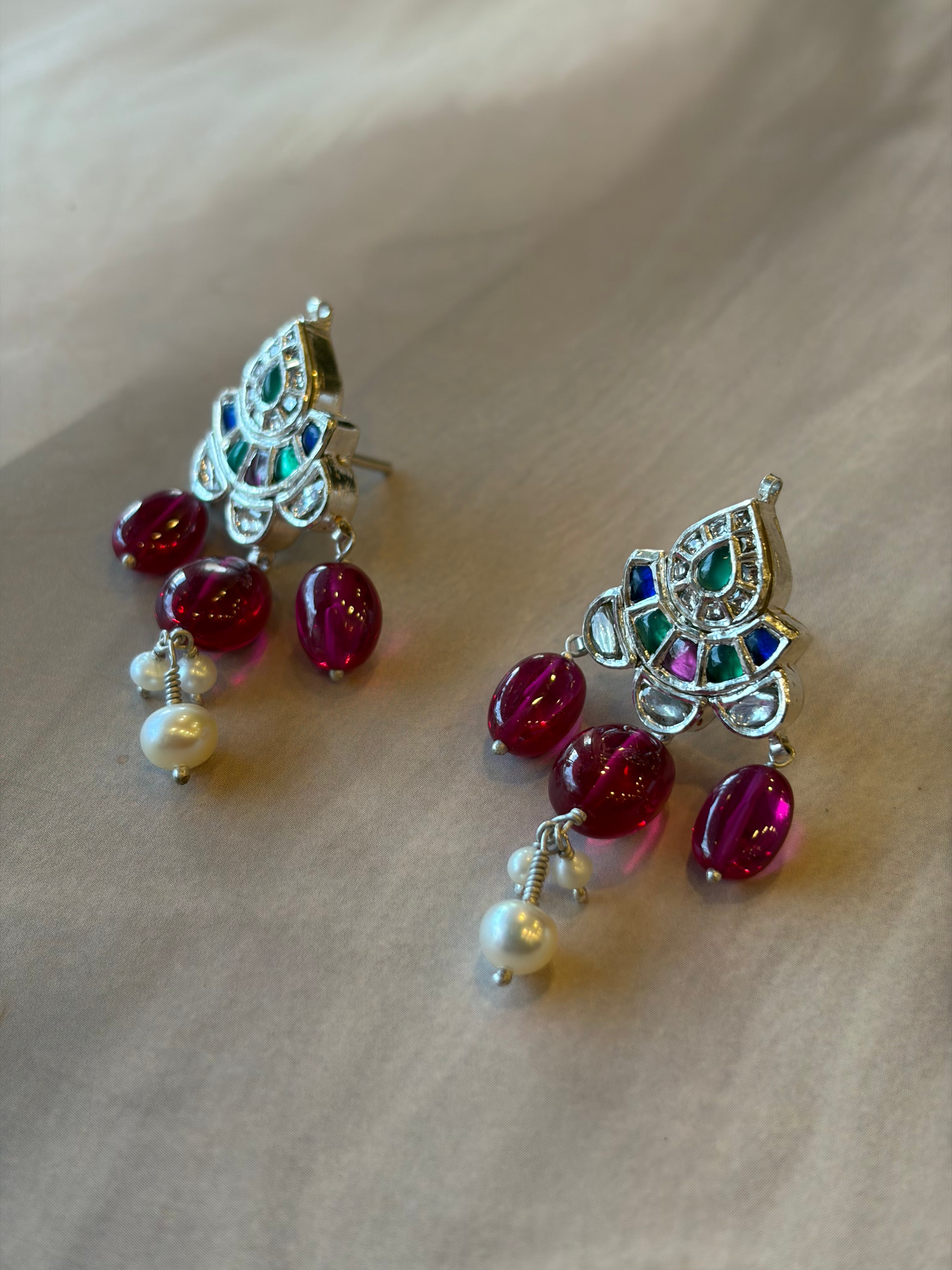 Meenakari 925 Silver Gold Plated Pendant Set