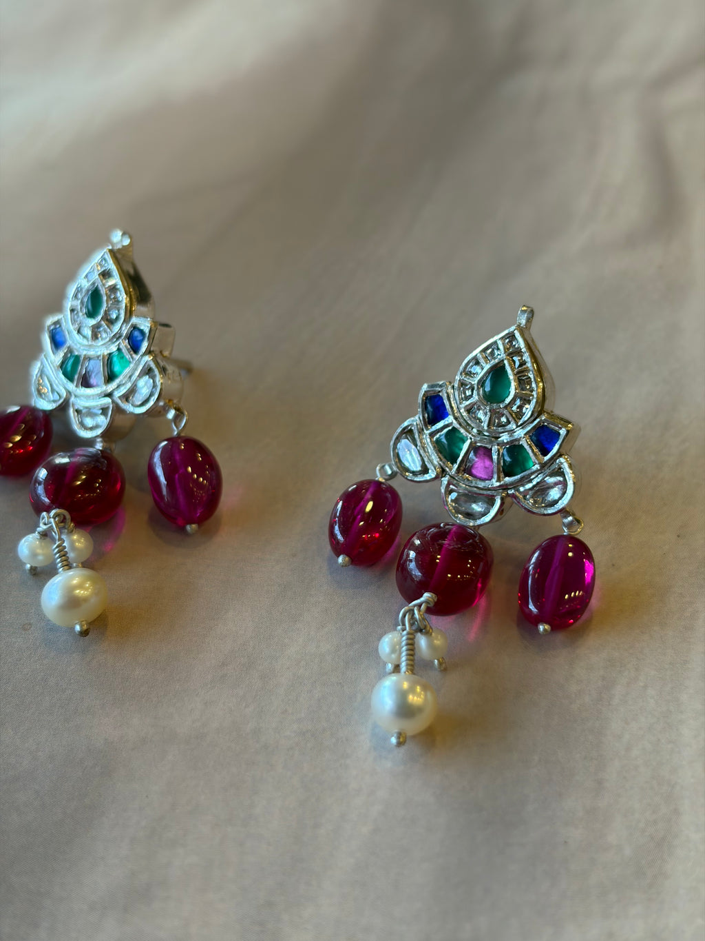 Meenakari 925 Silver Gold Plated Pendant Set