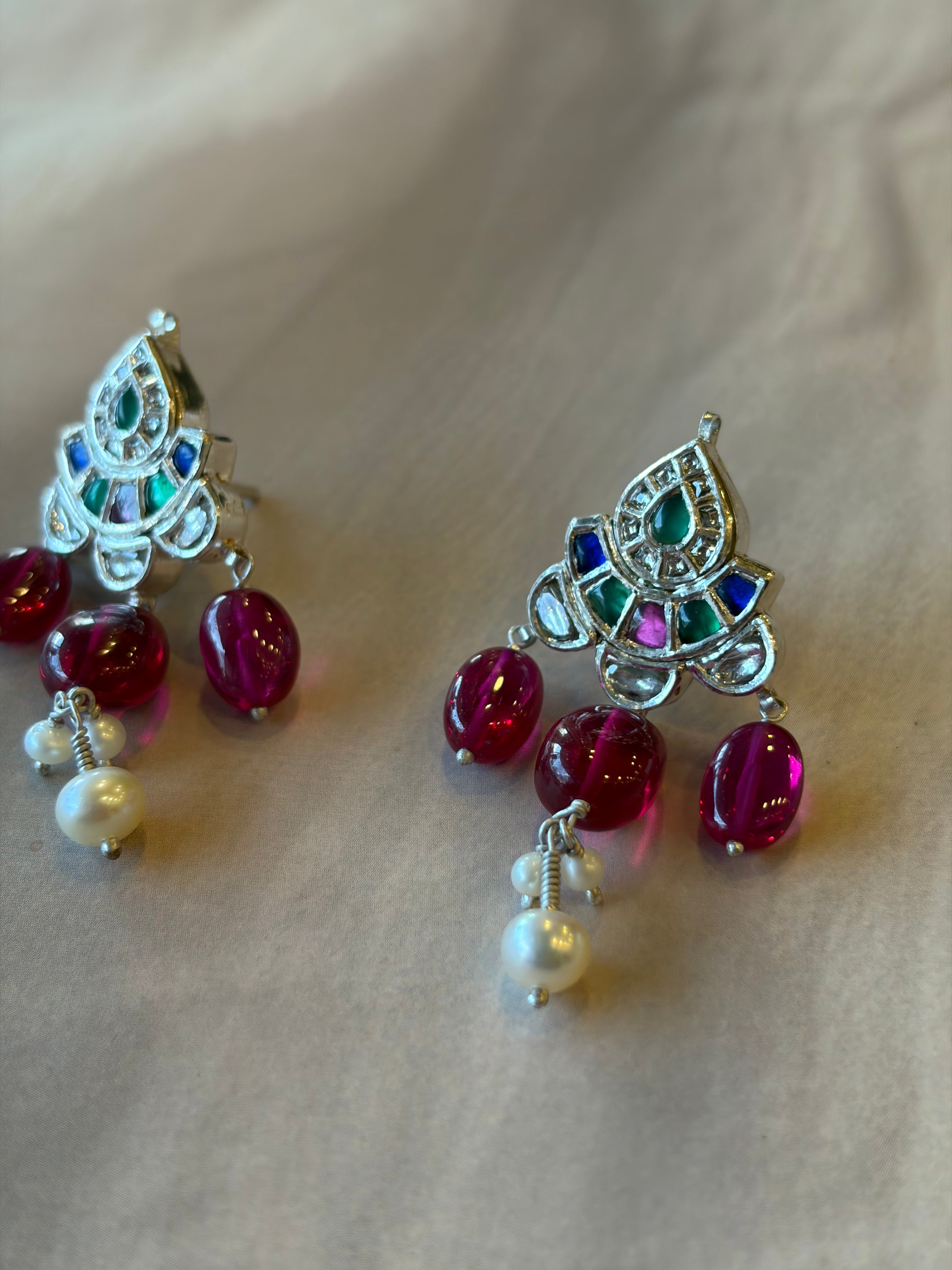Meenakari 925 Silver Gold Plated Pendant Set