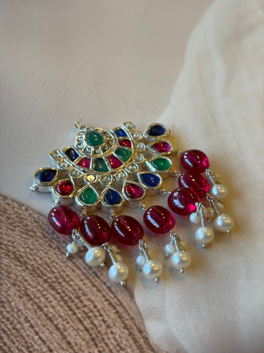 Meenakari 925 Silver Gold Plated Pendant Set