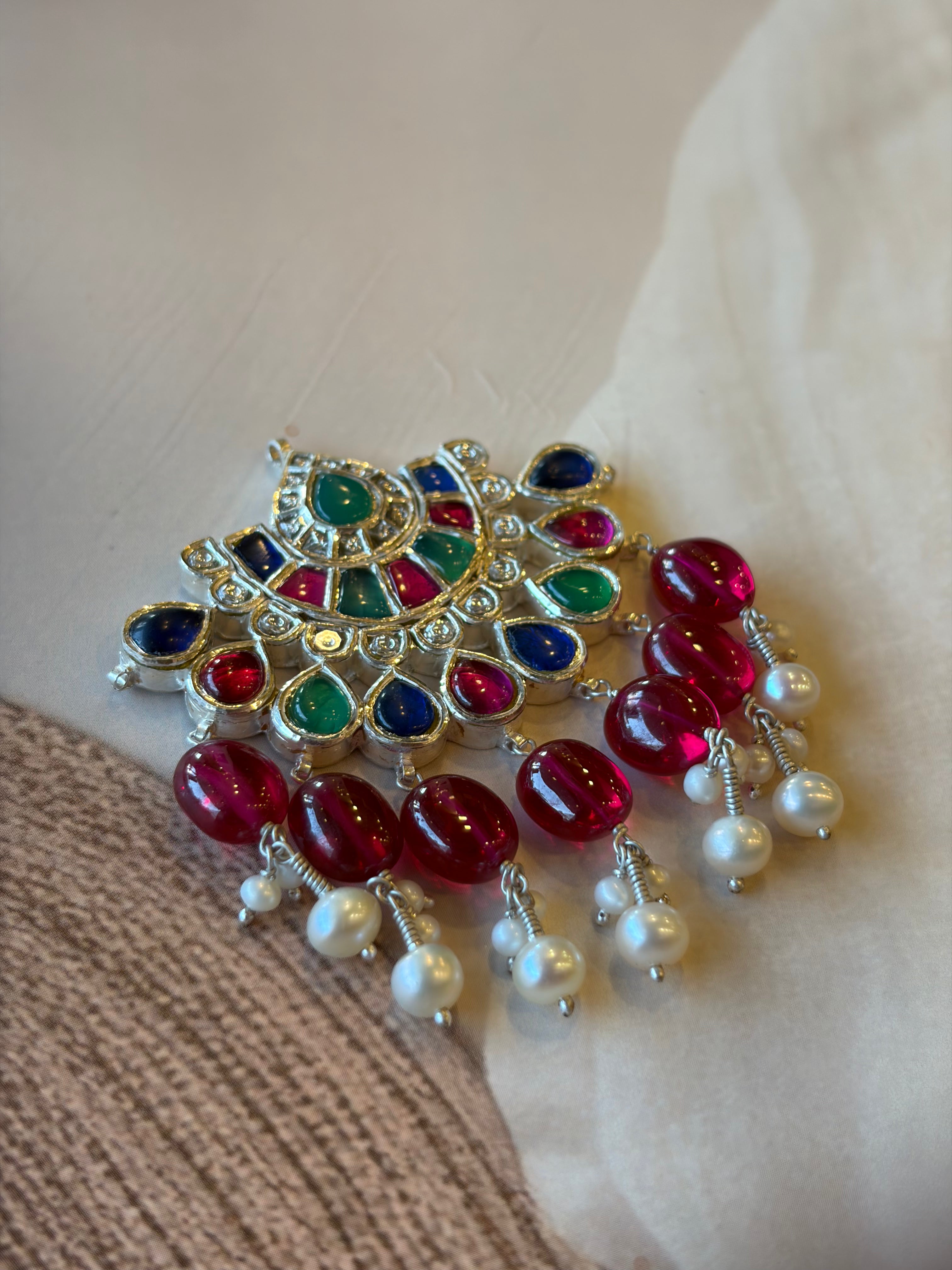 Meenakari 925 Silver Gold Plated Pendant Set