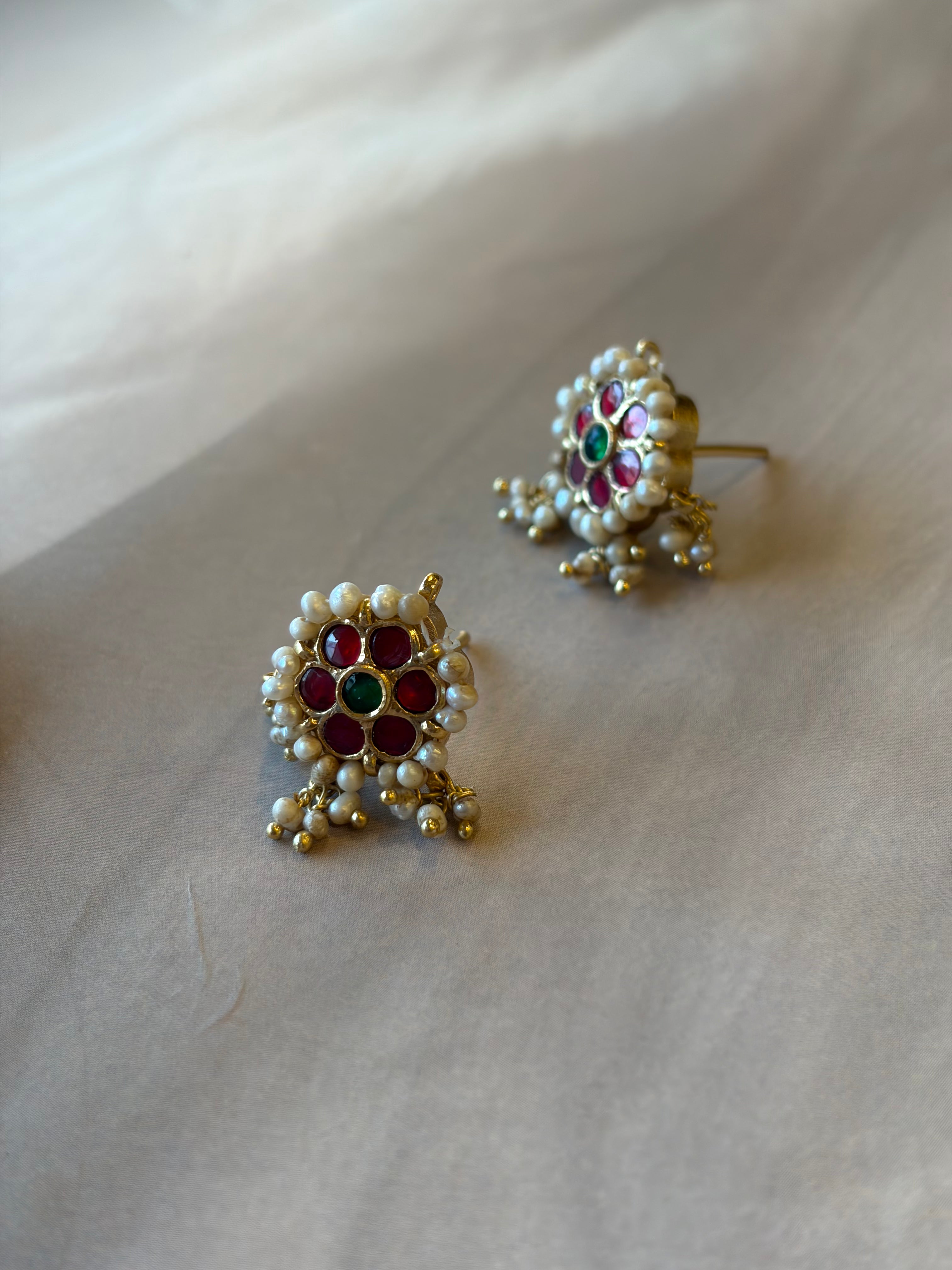 Meher 925 Silver Gold Plated Stone Pendant Set