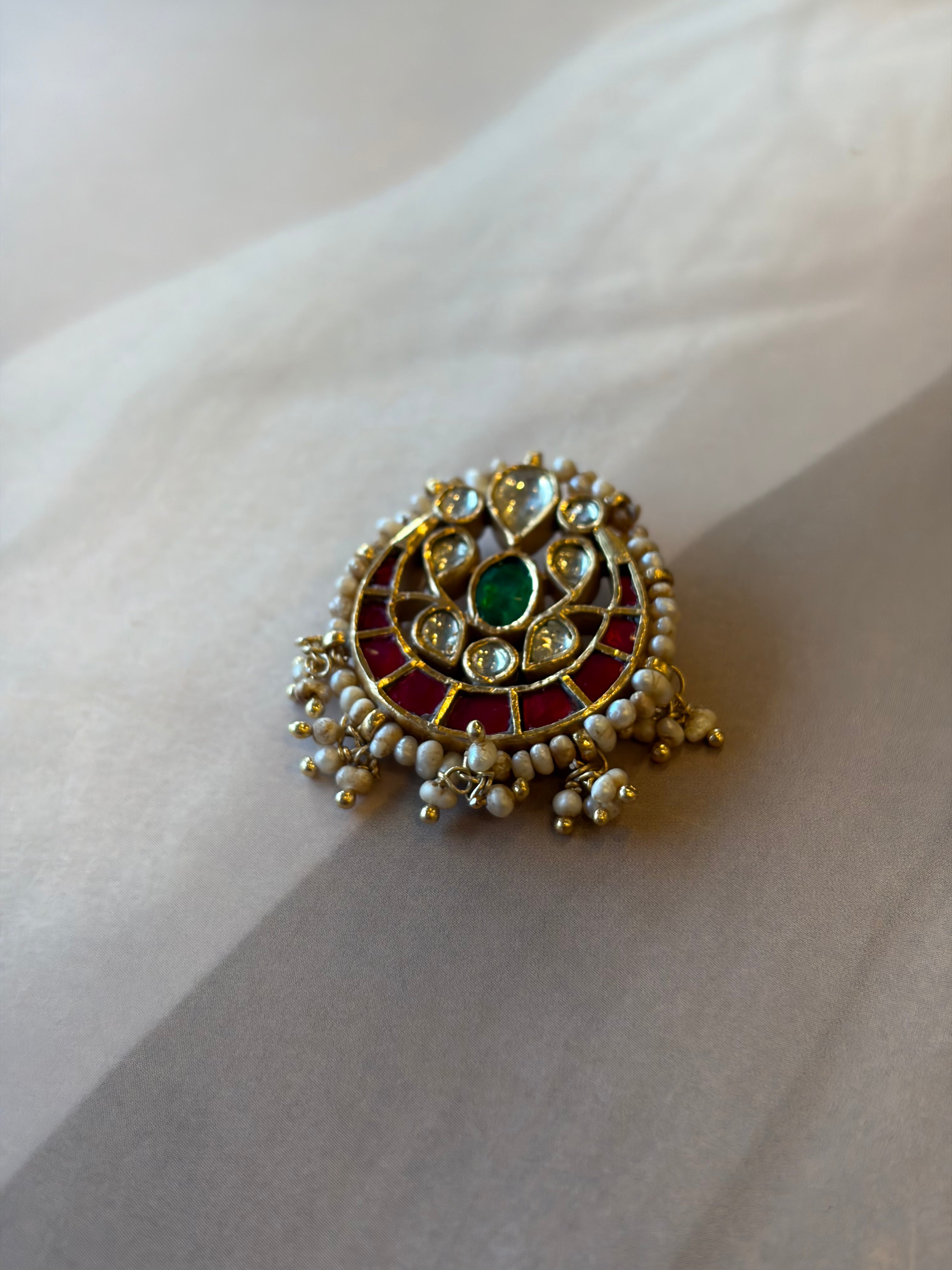 Meher 925 Silver Gold Plated Stone Pendant Set