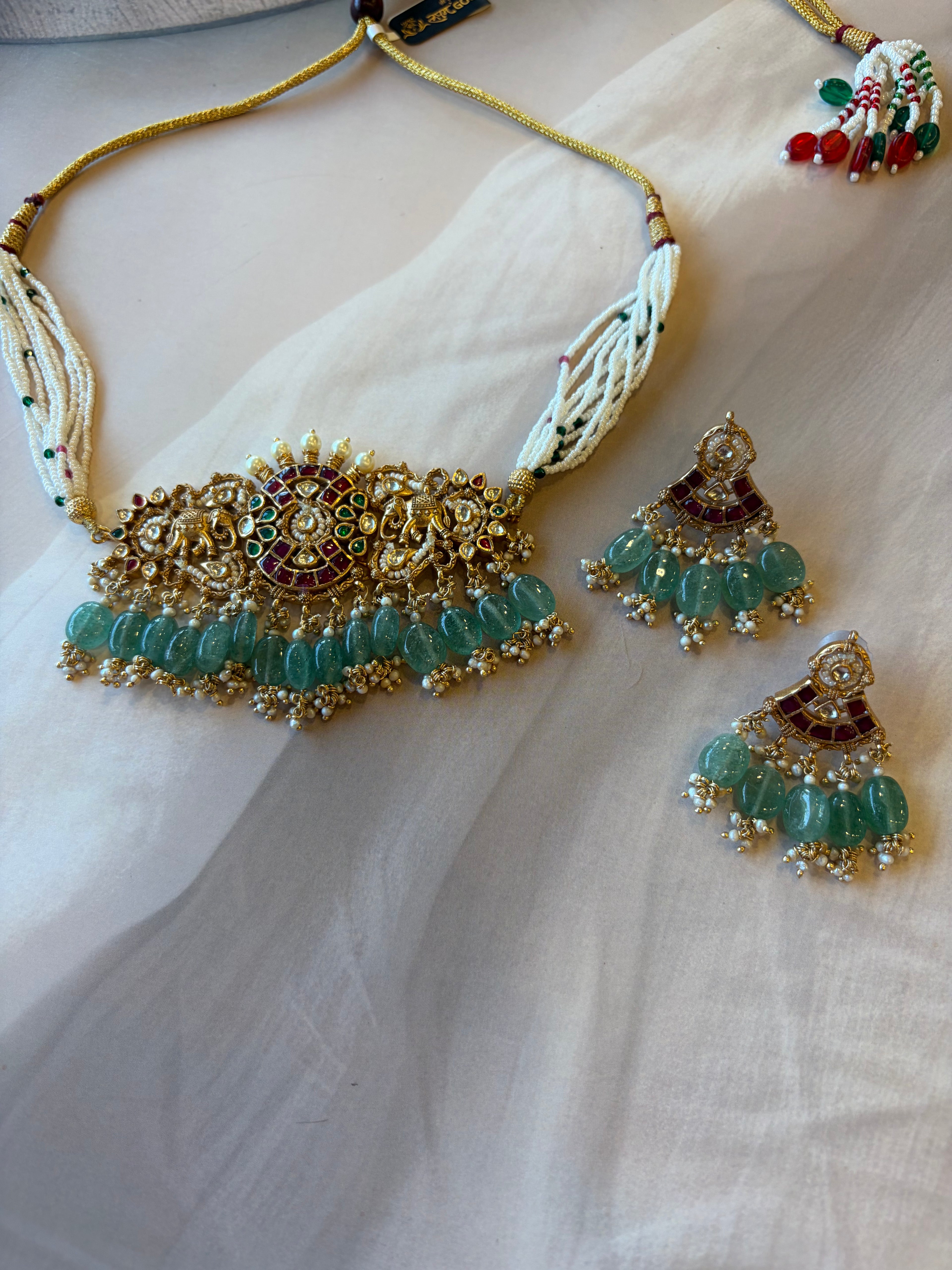Rajwada 925 Silver Gold Plated Kundan Necklace Set