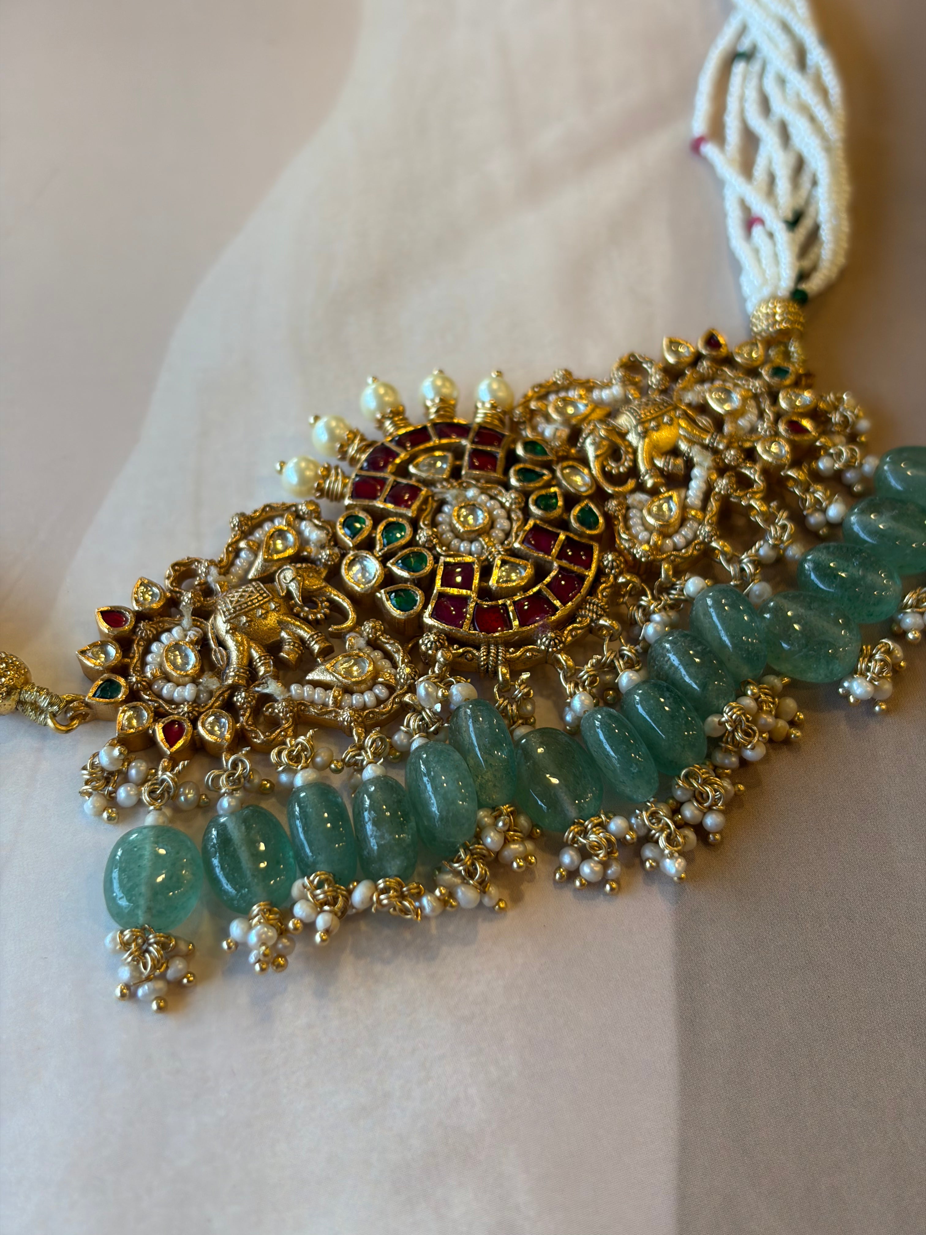 Rajwada 925 Silver Gold Plated Kundan Necklace Set