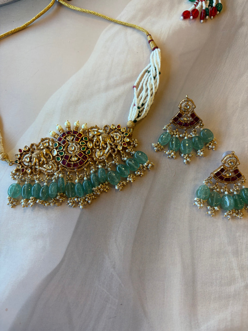 Rajwada 925 Silver Gold Plated Kundan Necklace Set