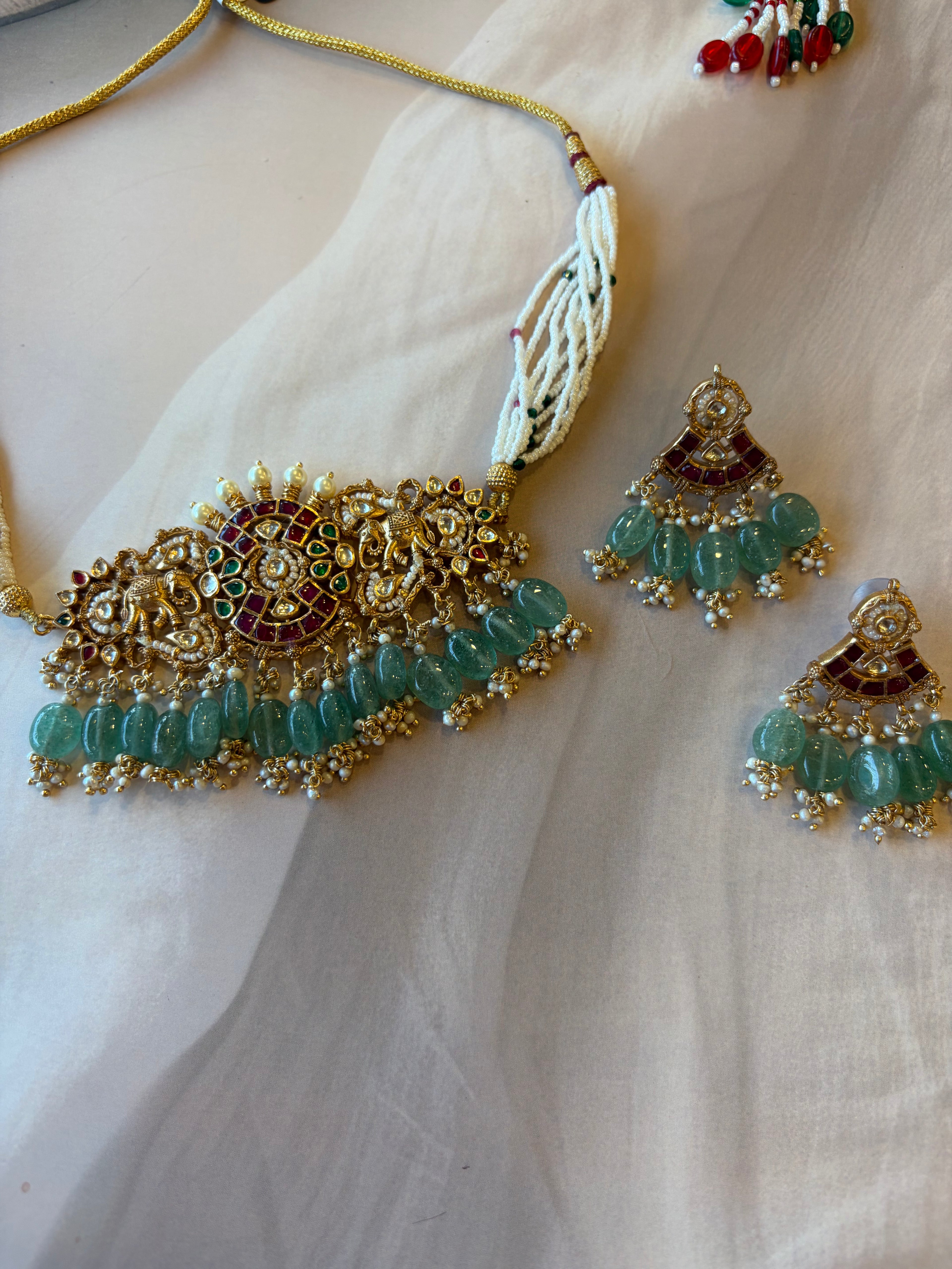 Rajwada 925 Silver Gold Plated Kundan Necklace Set