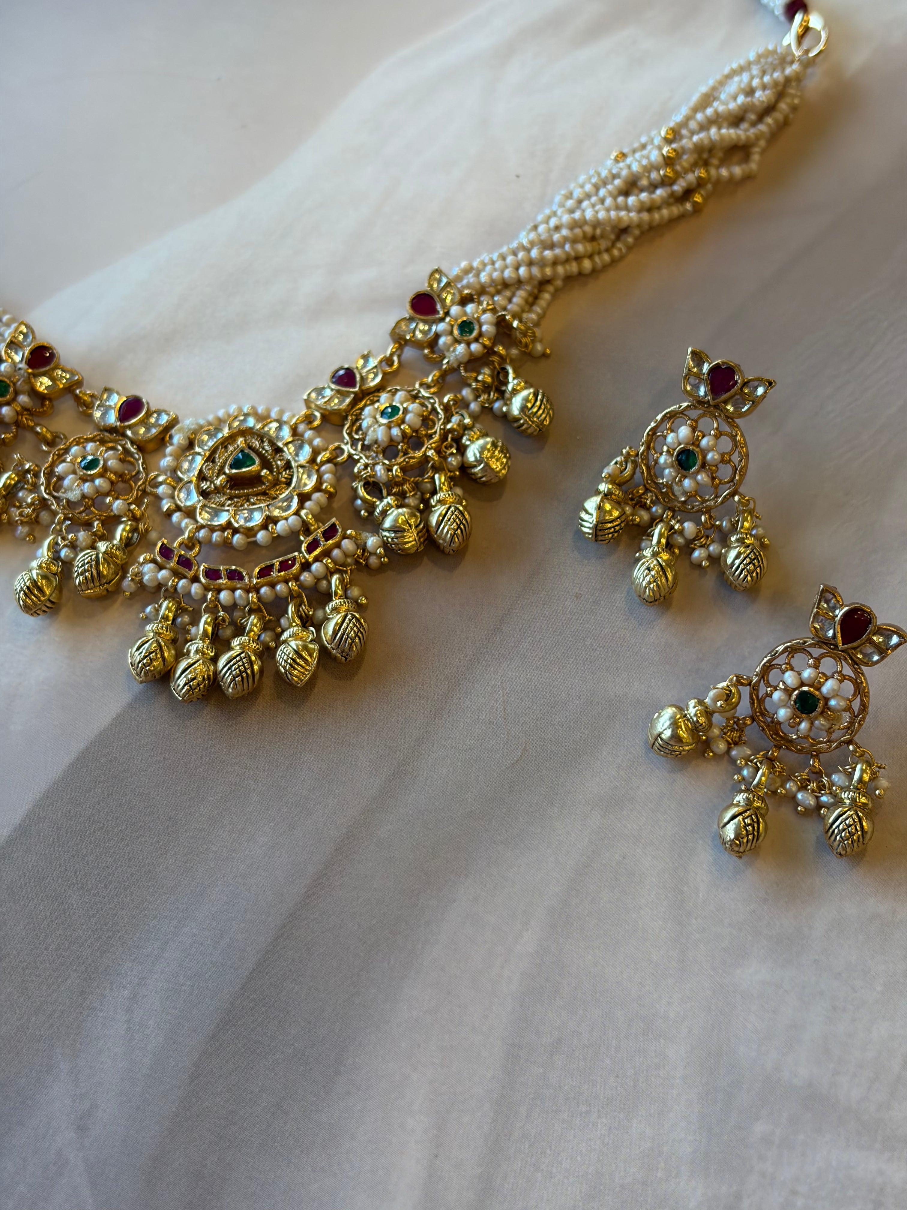 Maharani 925 Silver Gold Plated Kundan Necklace Set
