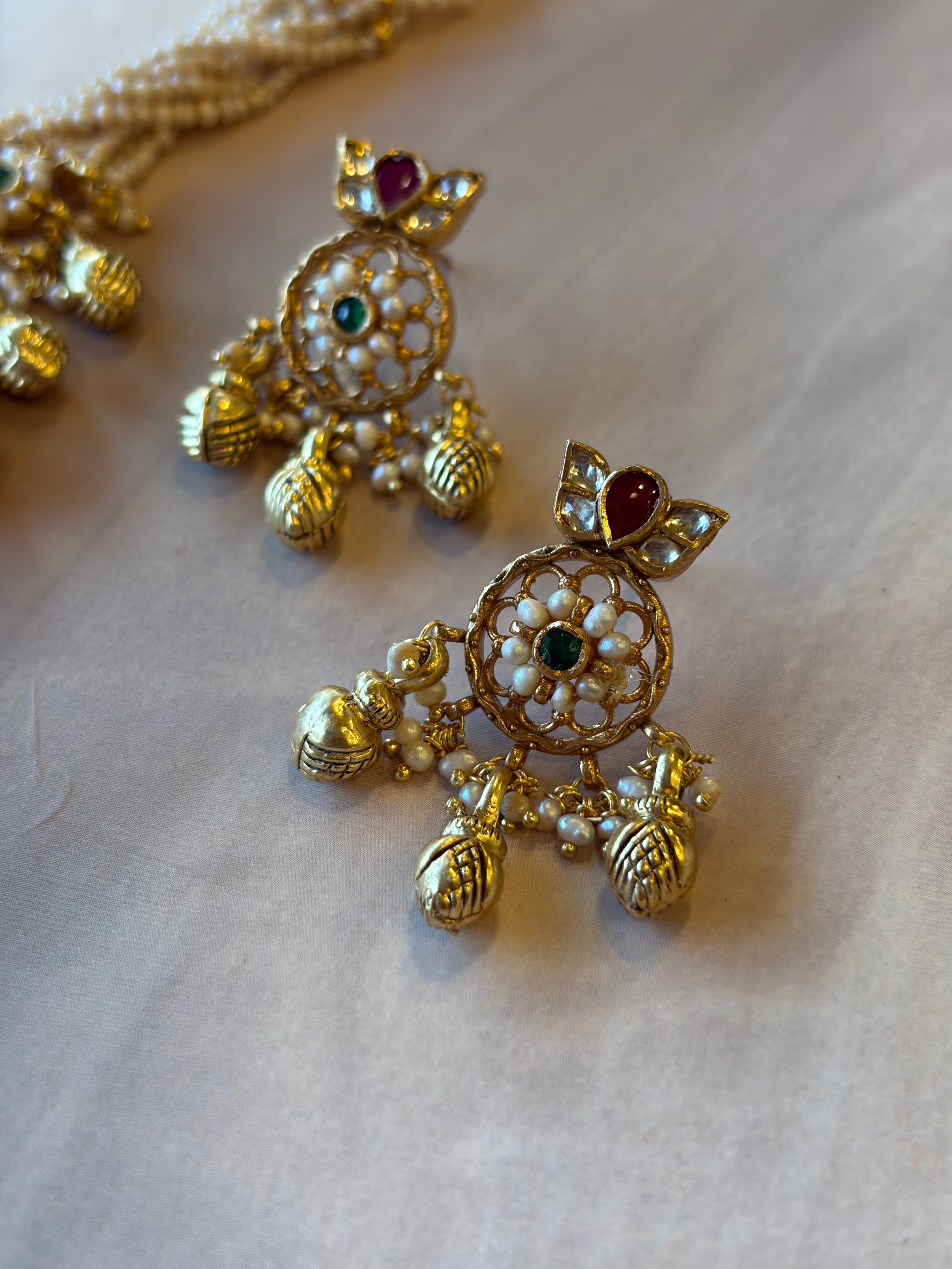 Maharani 925 Silver Gold Plated Kundan Necklace Set