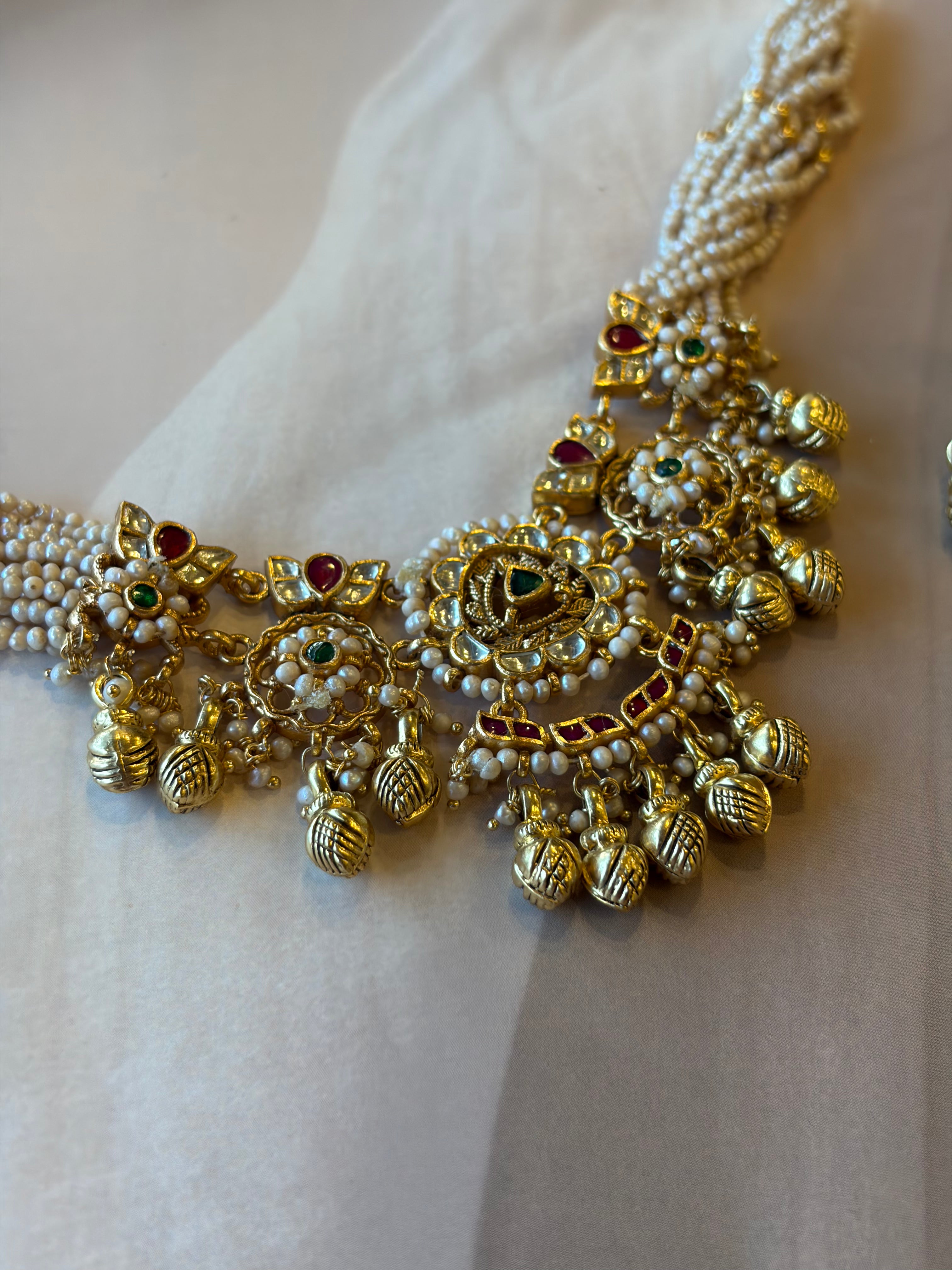 Maharani 925 Silver Gold Plated Kundan Necklace Set