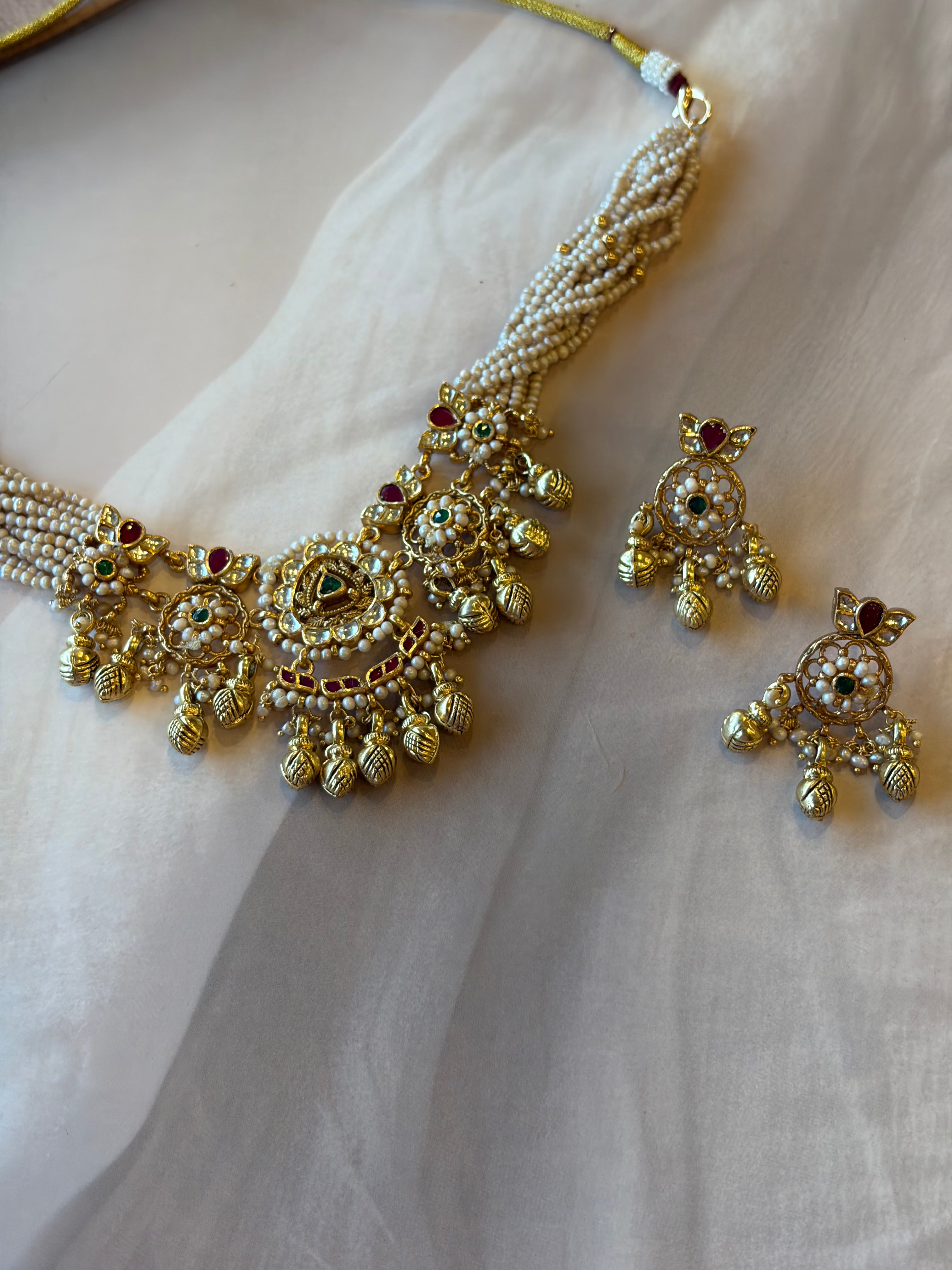 Maharani 925 Silver Gold Plated Kundan Necklace Set