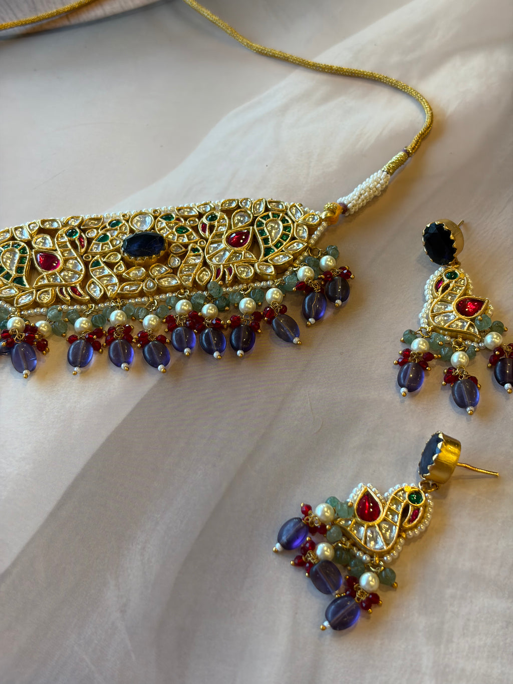 Rajlakshmi 925 Silver Gold Plated Kundan Necklace Set