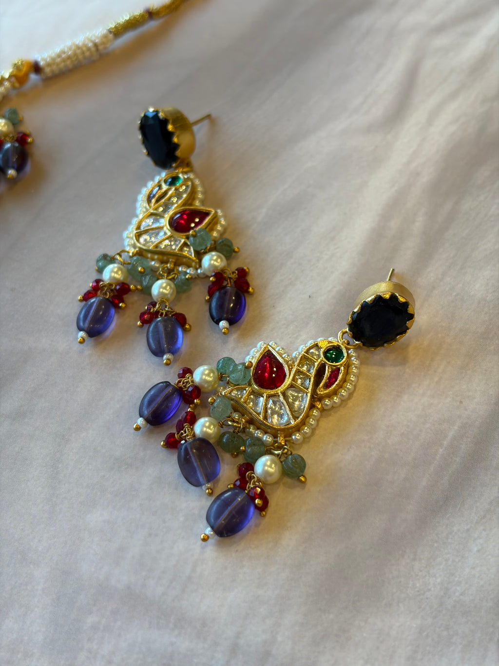 Rajlakshmi 925 Silver Gold Plated Kundan Necklace Set