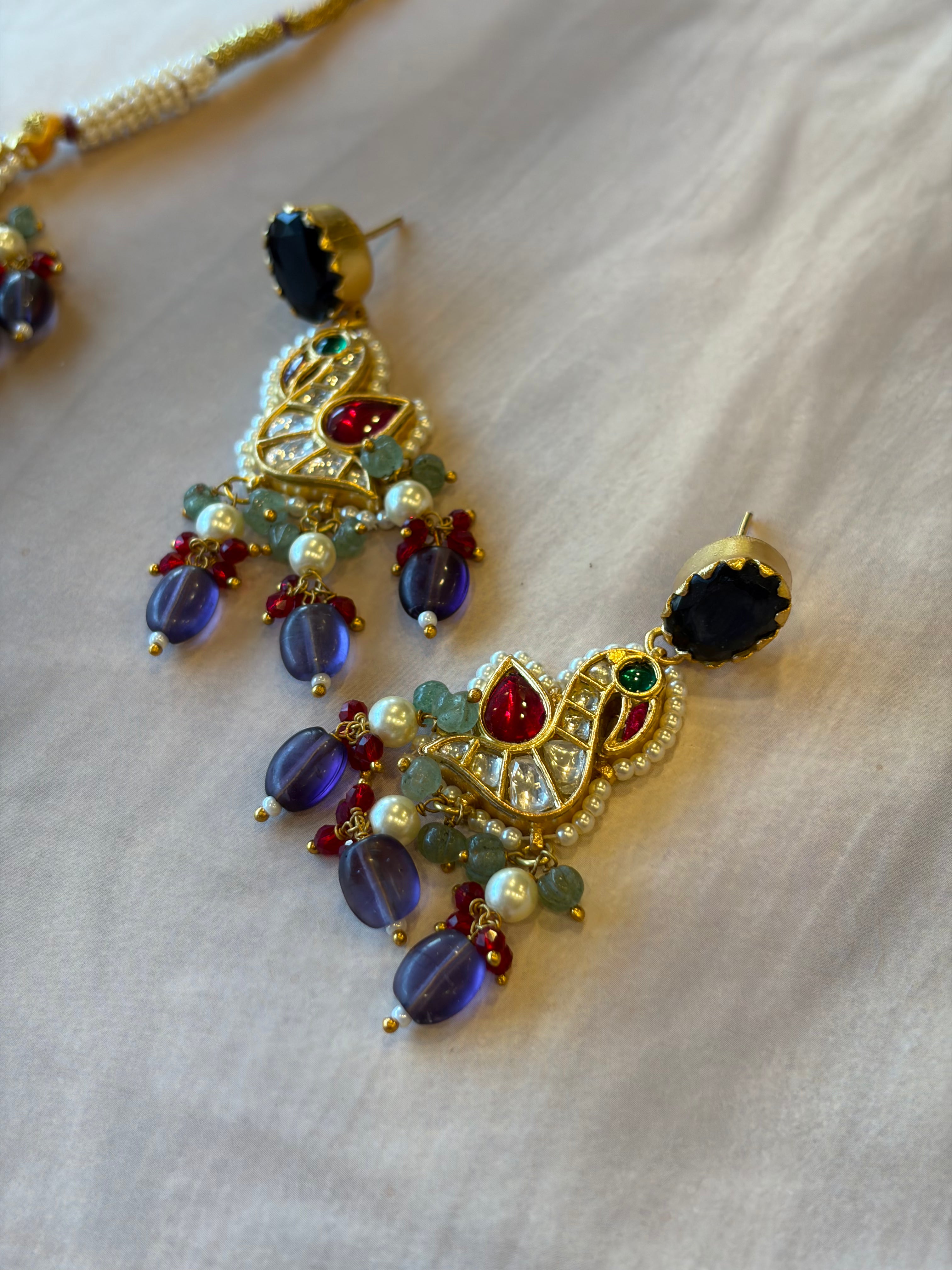 Rajlakshmi 925 Silver Gold Plated Kundan Necklace Set