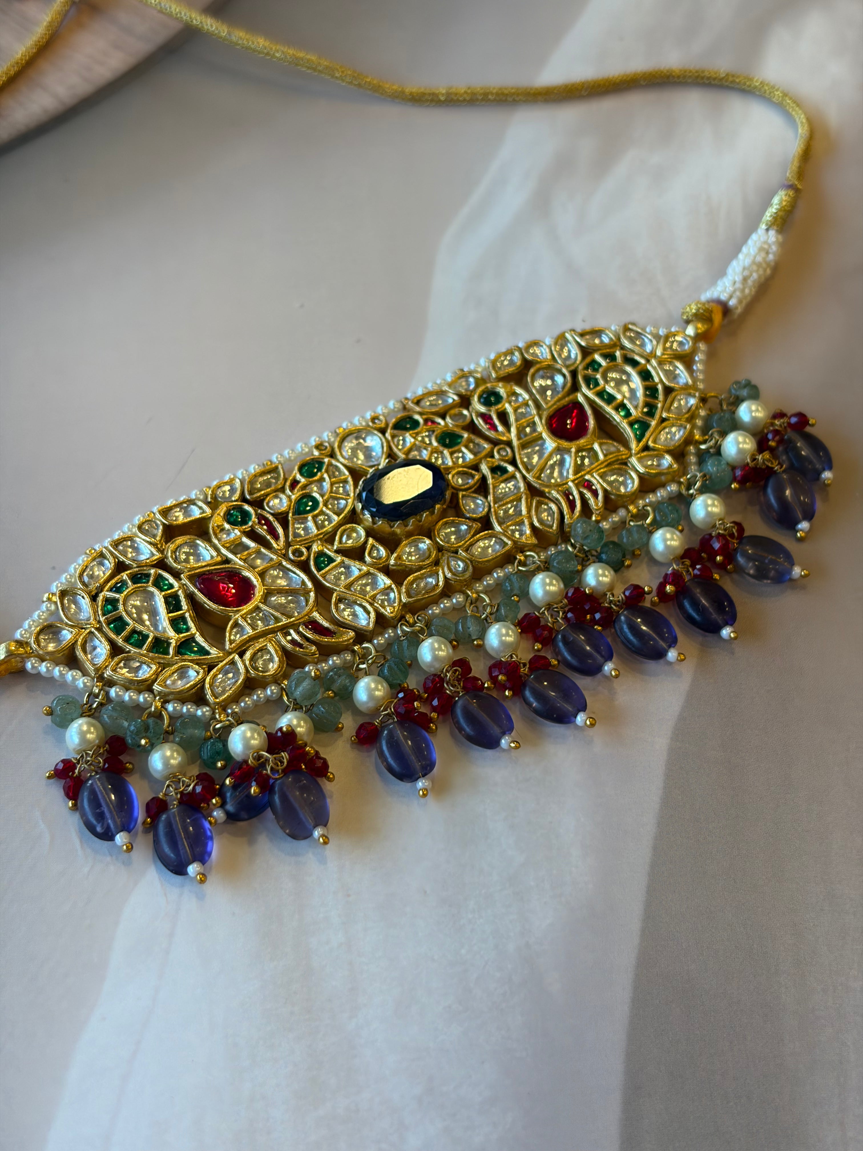 Rajlakshmi 925 Silver Gold Plated Kundan Necklace Set